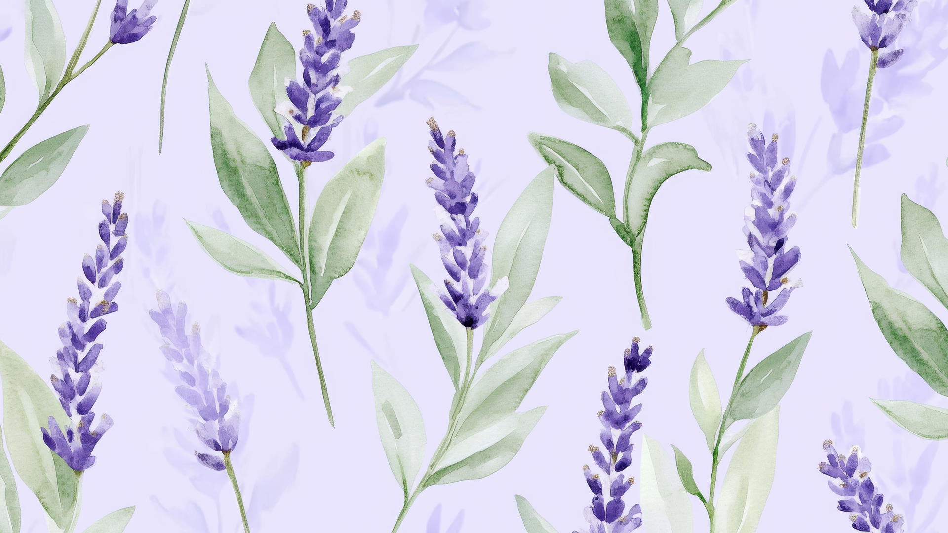 Preppy purple wallpaper with lavender sprigs and green leaves