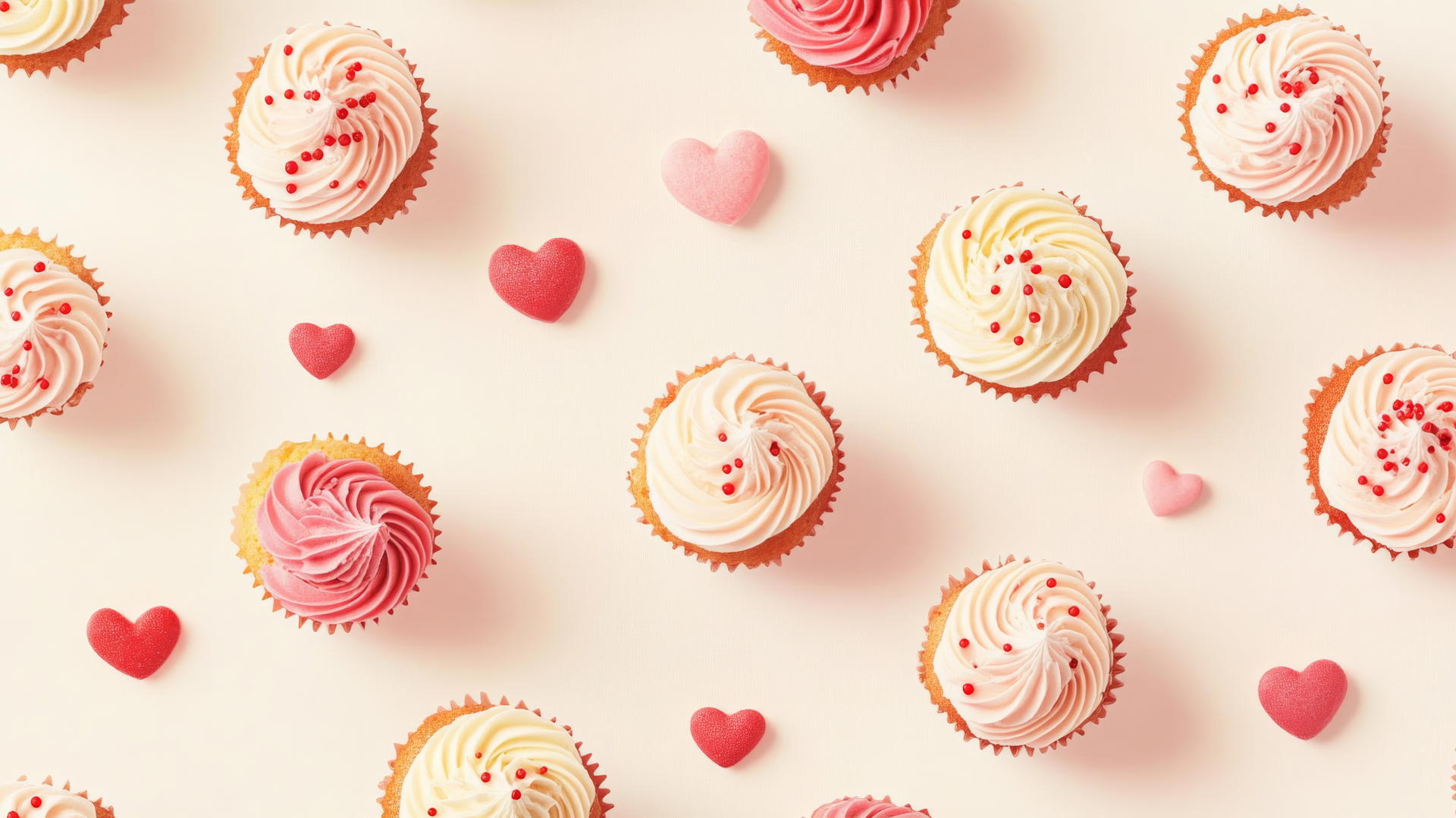 Preppy Valentines wallpaper with cupcakes and heart sprinkles