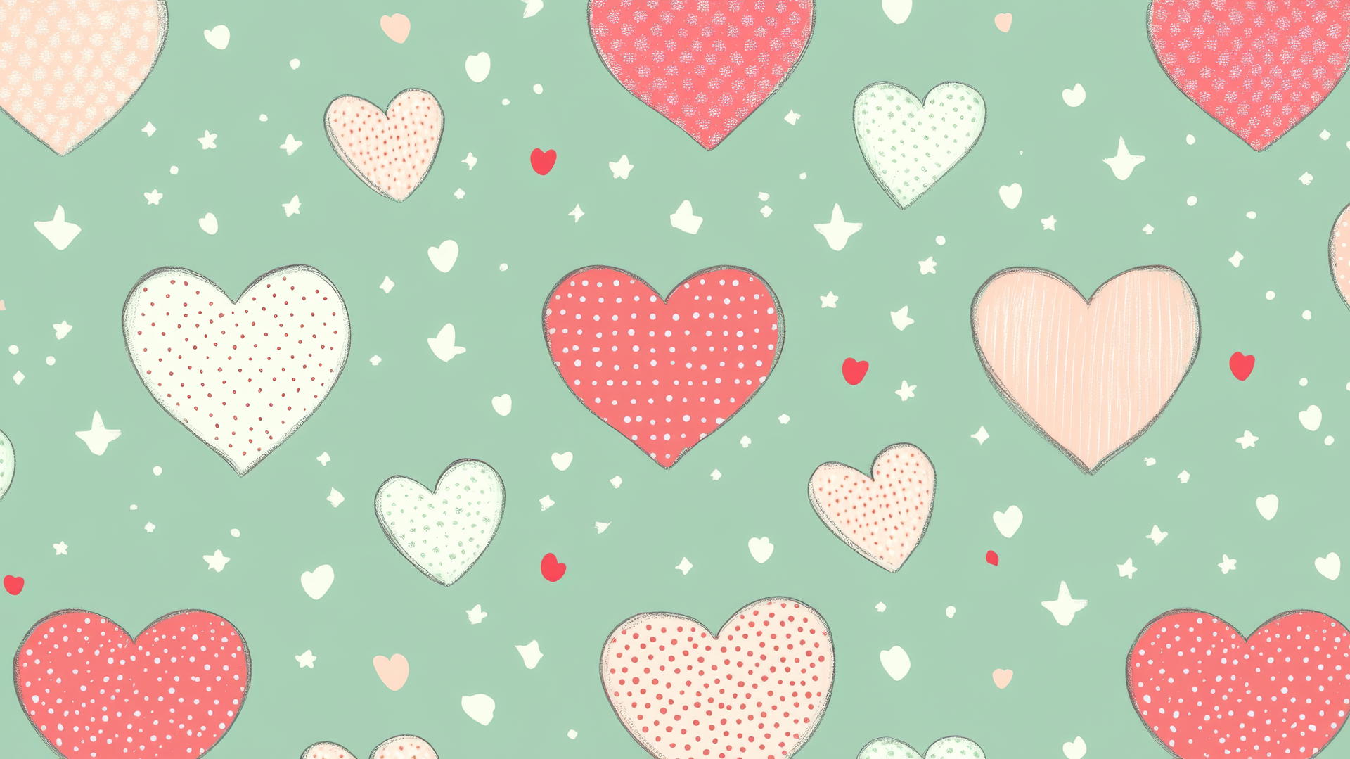 preppy valentines wallpaper with polka dot hearts in pink and white on mint green background
