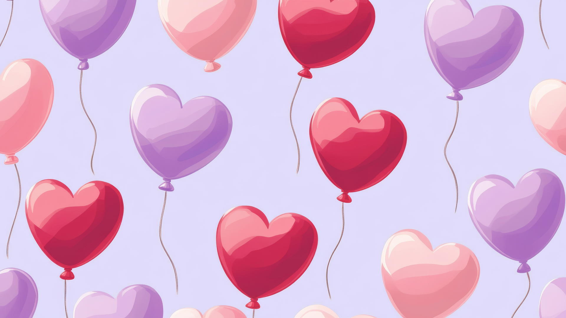 preppy valentines wallpaper with heart-shaped balloons in pink and red on pastel purple