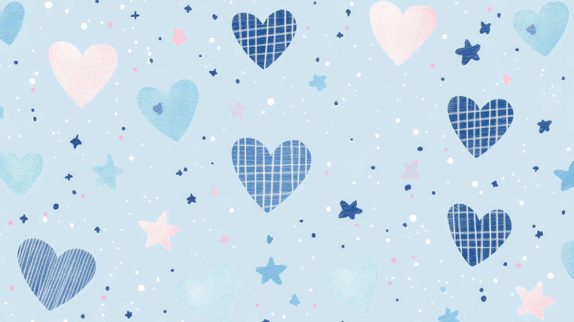 Preppy blue wallpaper with checkered hearts and pink stars
