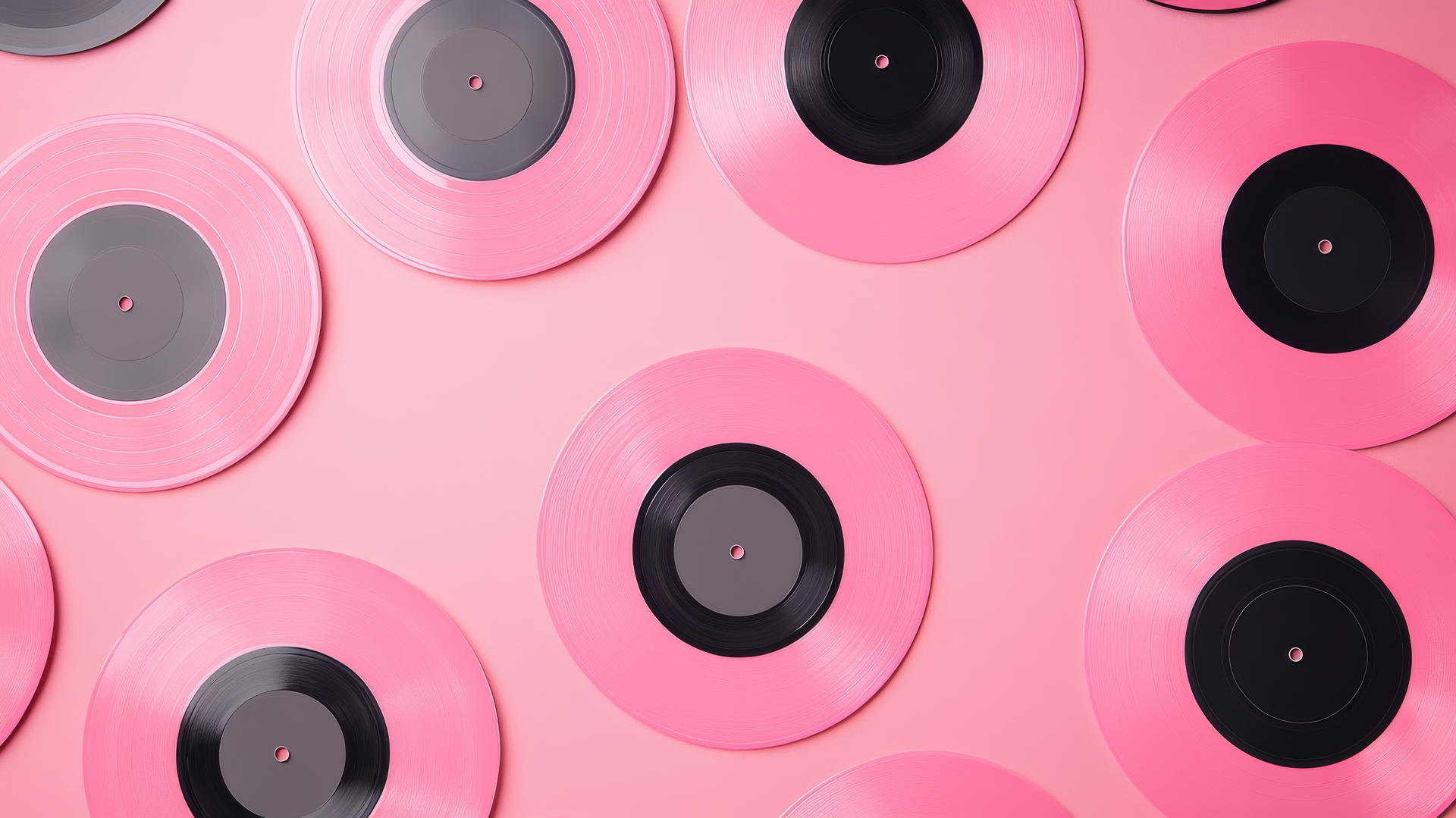Pink wallpaper aesthetic with vinyl records on a vintage pink background