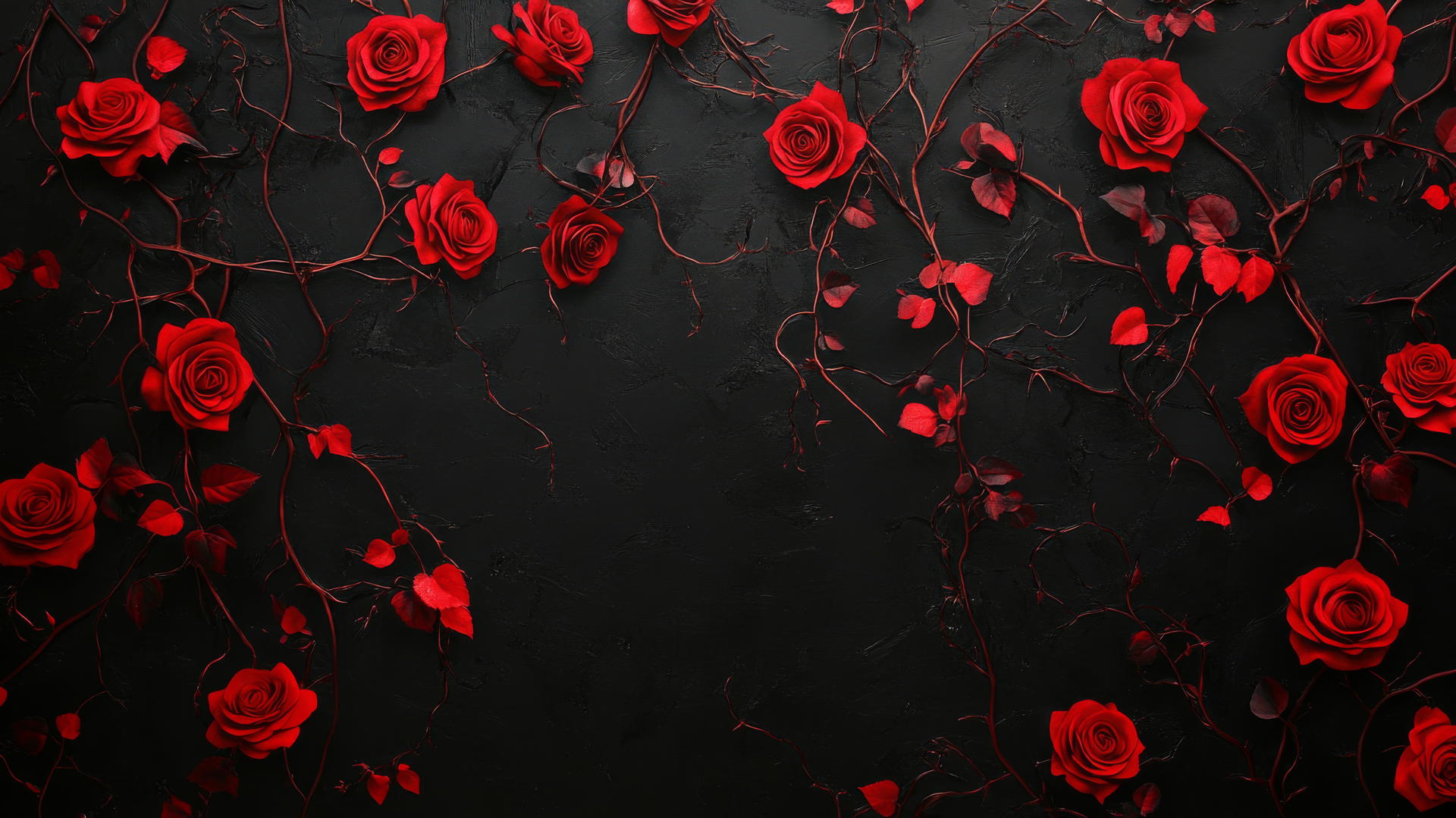 black wallpaper for girls with striking red roses and vines