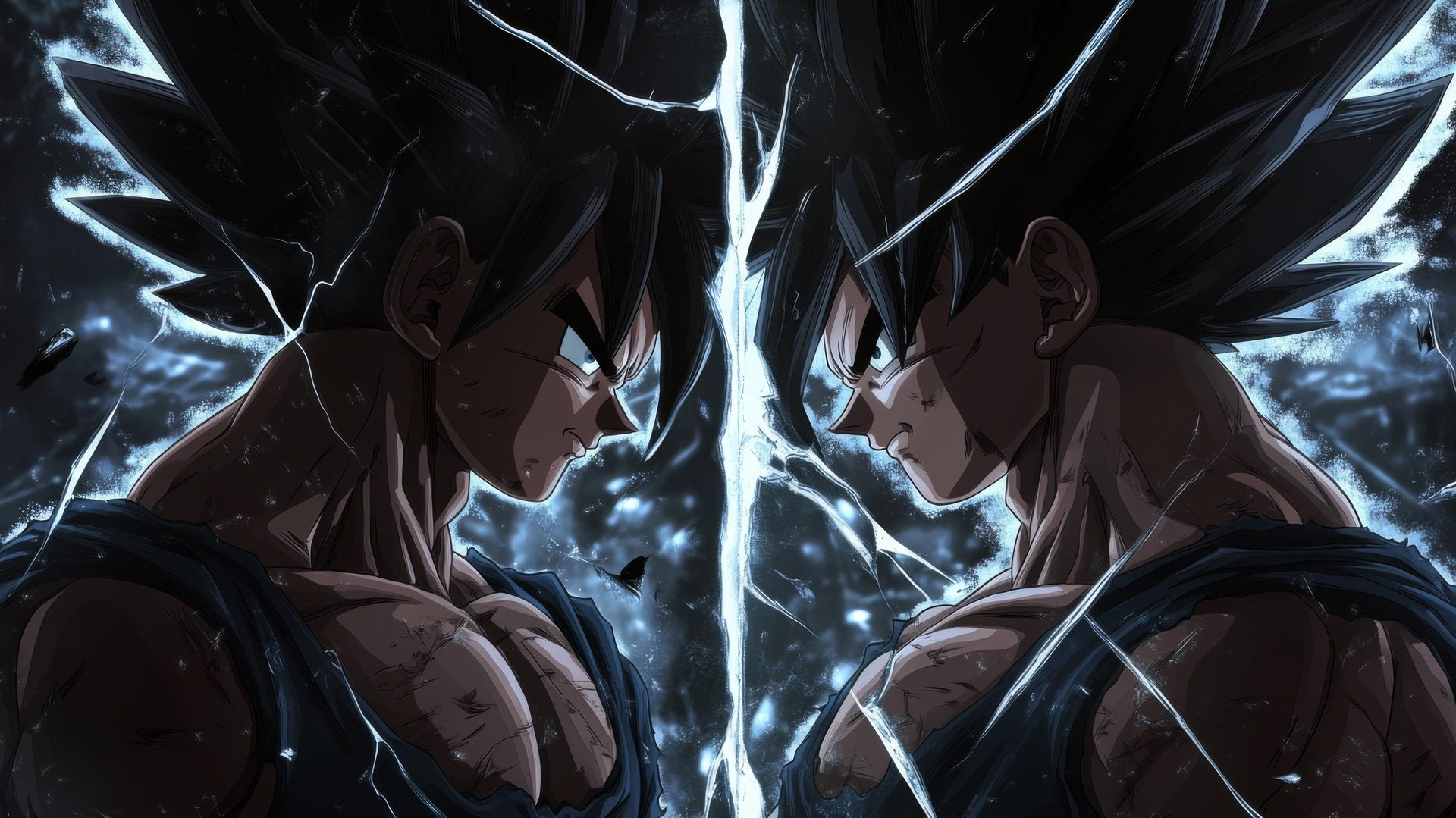 black goku wallpaper 4k, Goku facing a cracked mirror with a different reflection