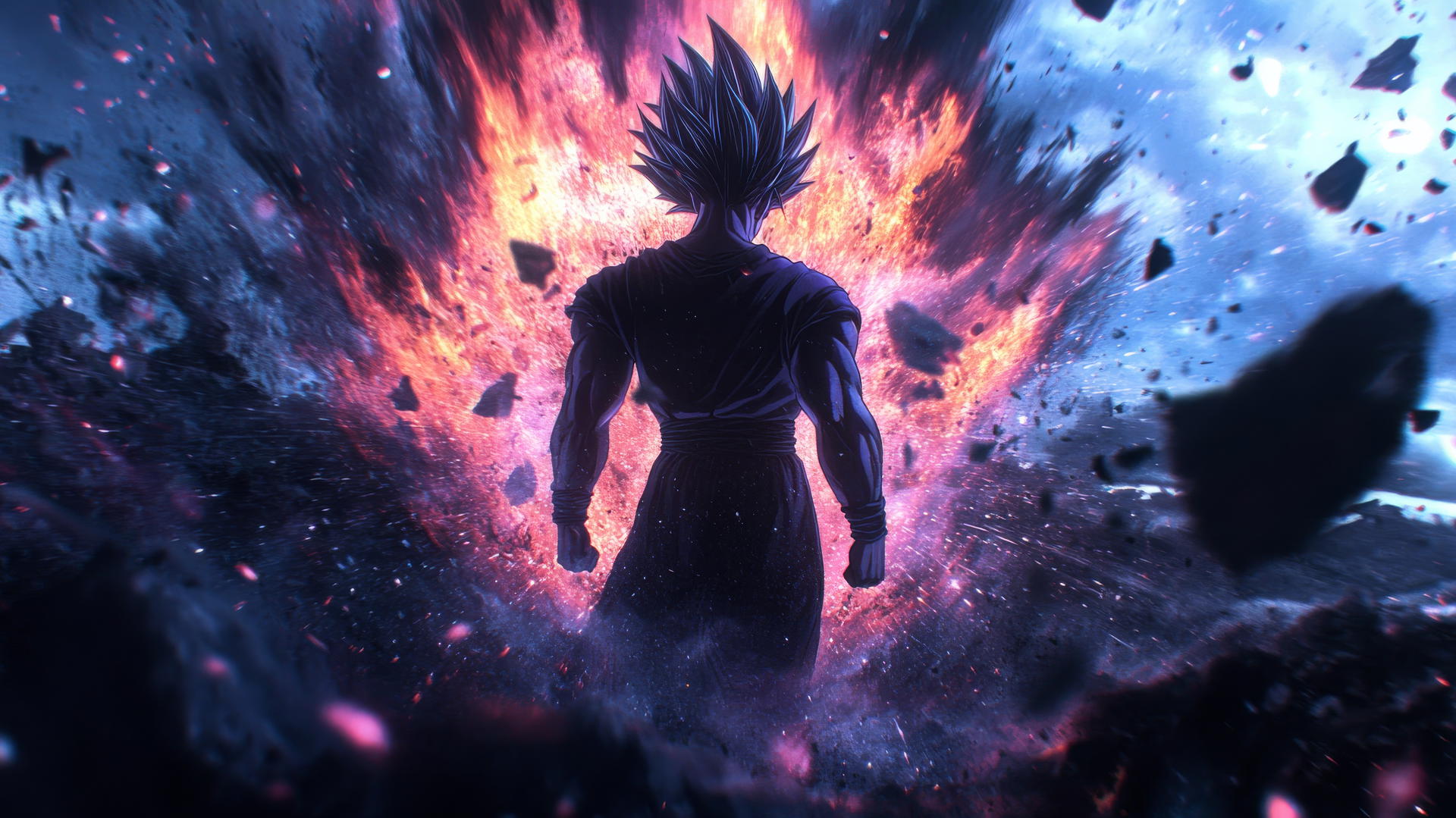 black goku wallpaper 4k with Goku in dark energy explosion