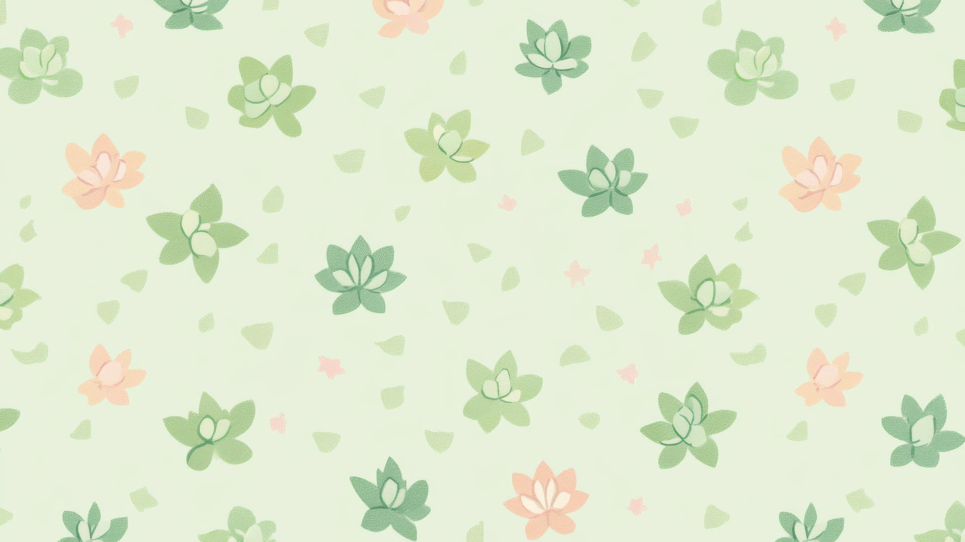 cute green wallpaper with tiny succulents in pastel green and pink on light green background