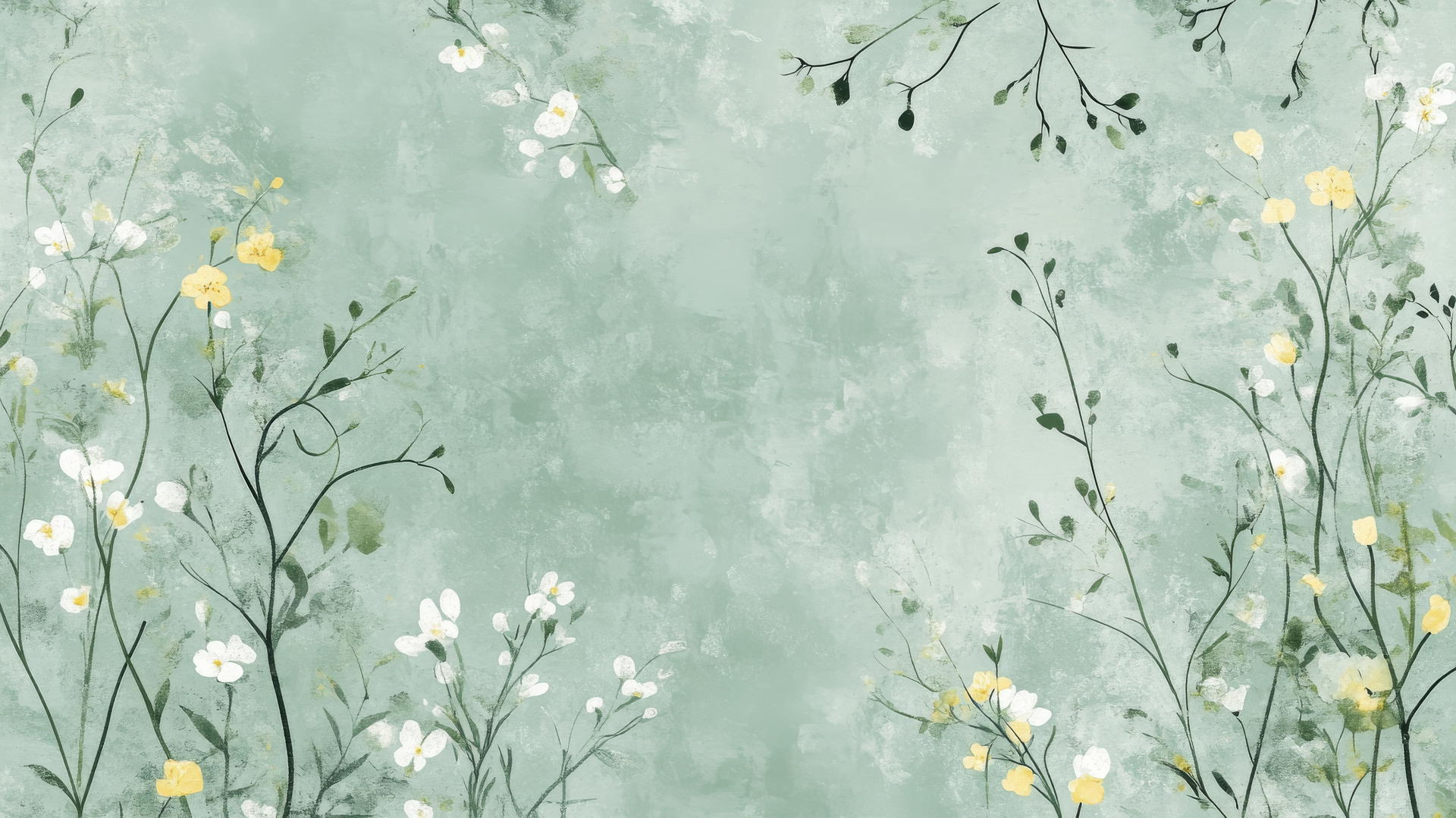 Aesthetic green wallpaper with hand-drawn botanical elements on a muted green background.