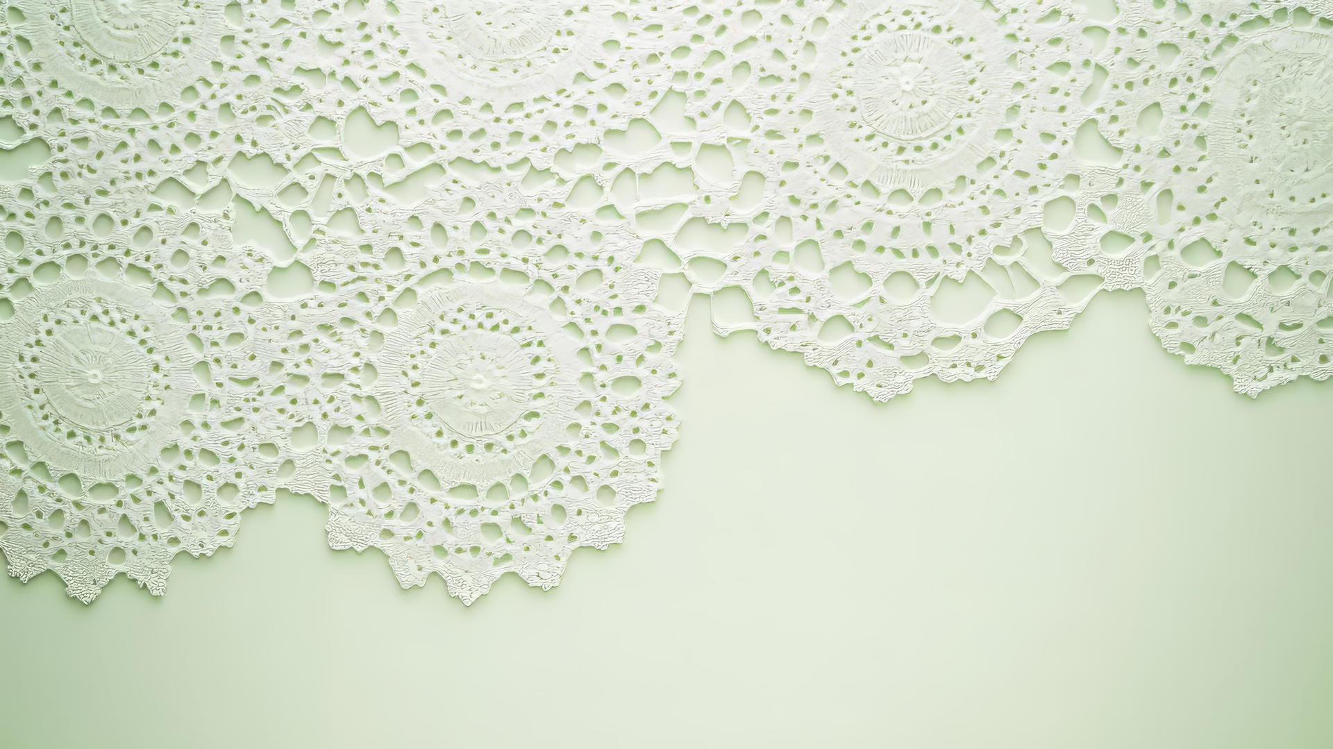 Elegant light green wallpaper with lace doily pattern