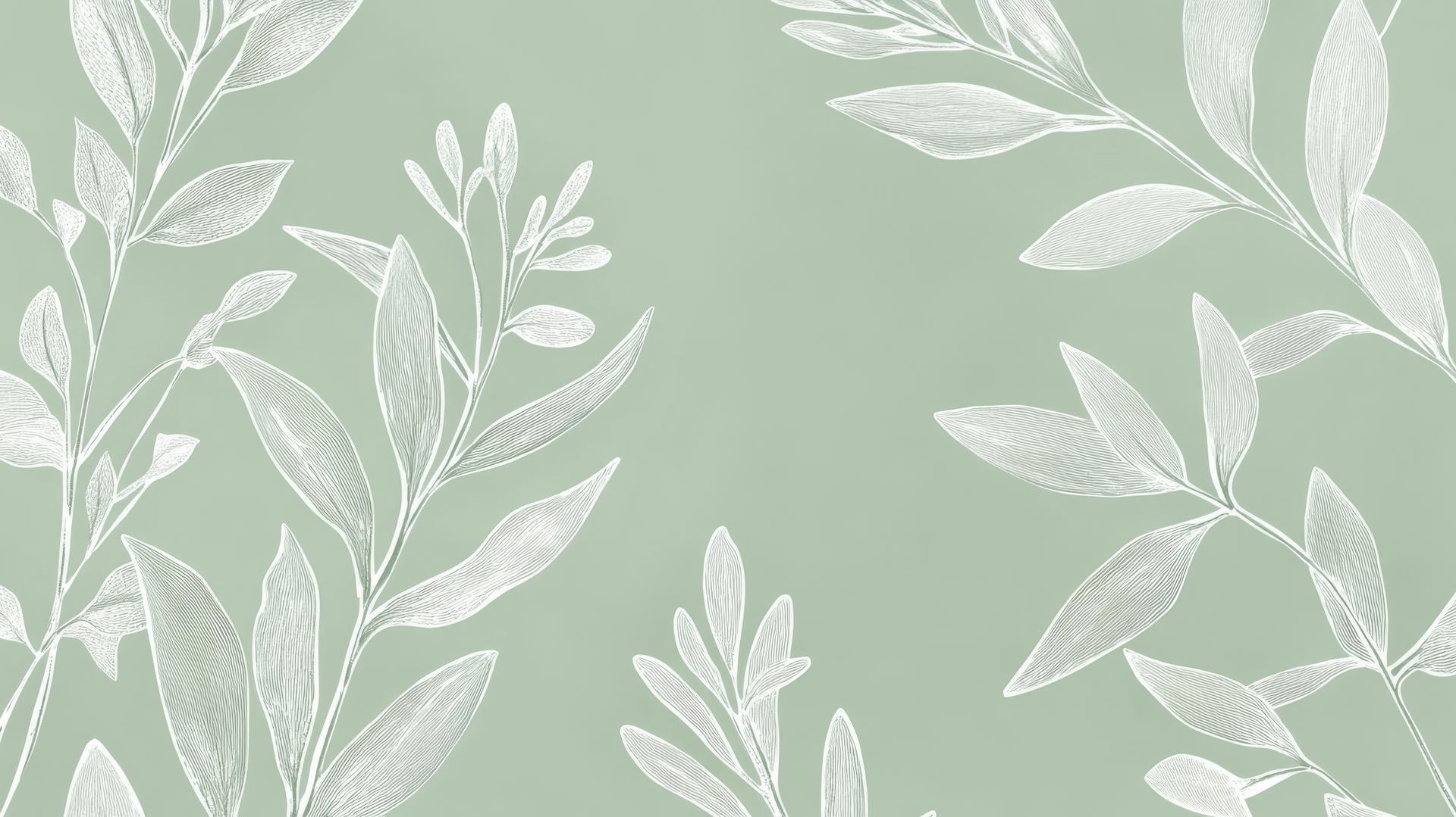 green aesthetic wallpaper with white botanical line drawings on pale green background