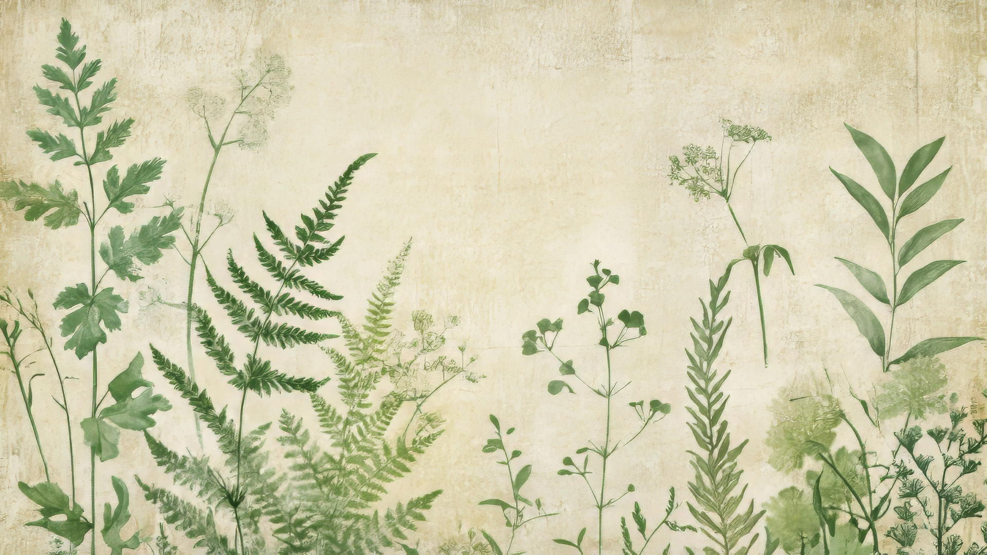 Green aesthetic wallpaper with vintage botanical illustrations on parchment