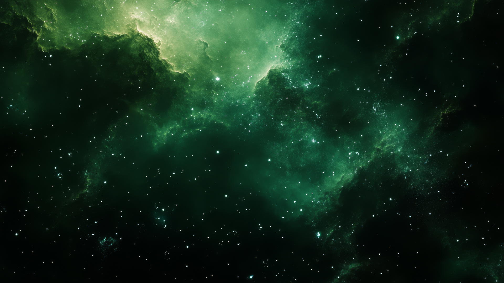 dark green wallpaper with cosmic nebulae and distant stars