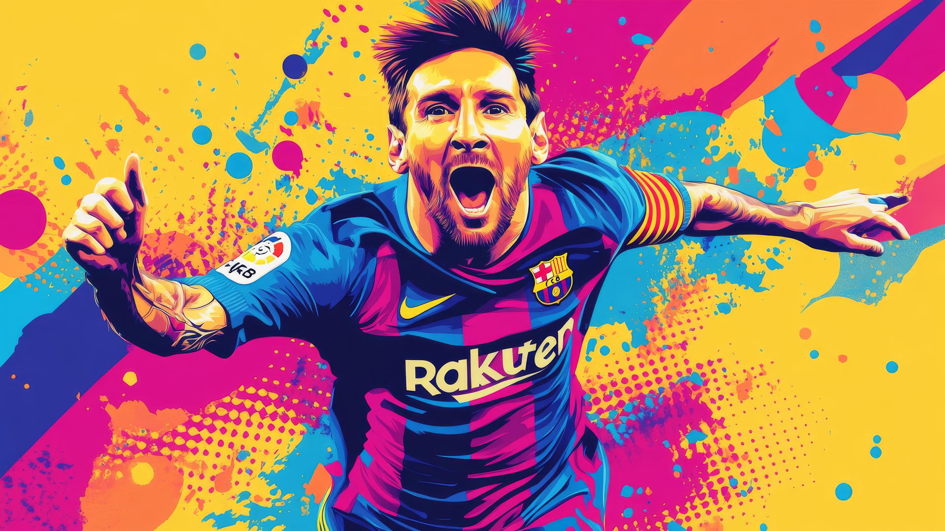 cool messi wallpaper 4k in pop art style with vibrant colors and halftone patterns