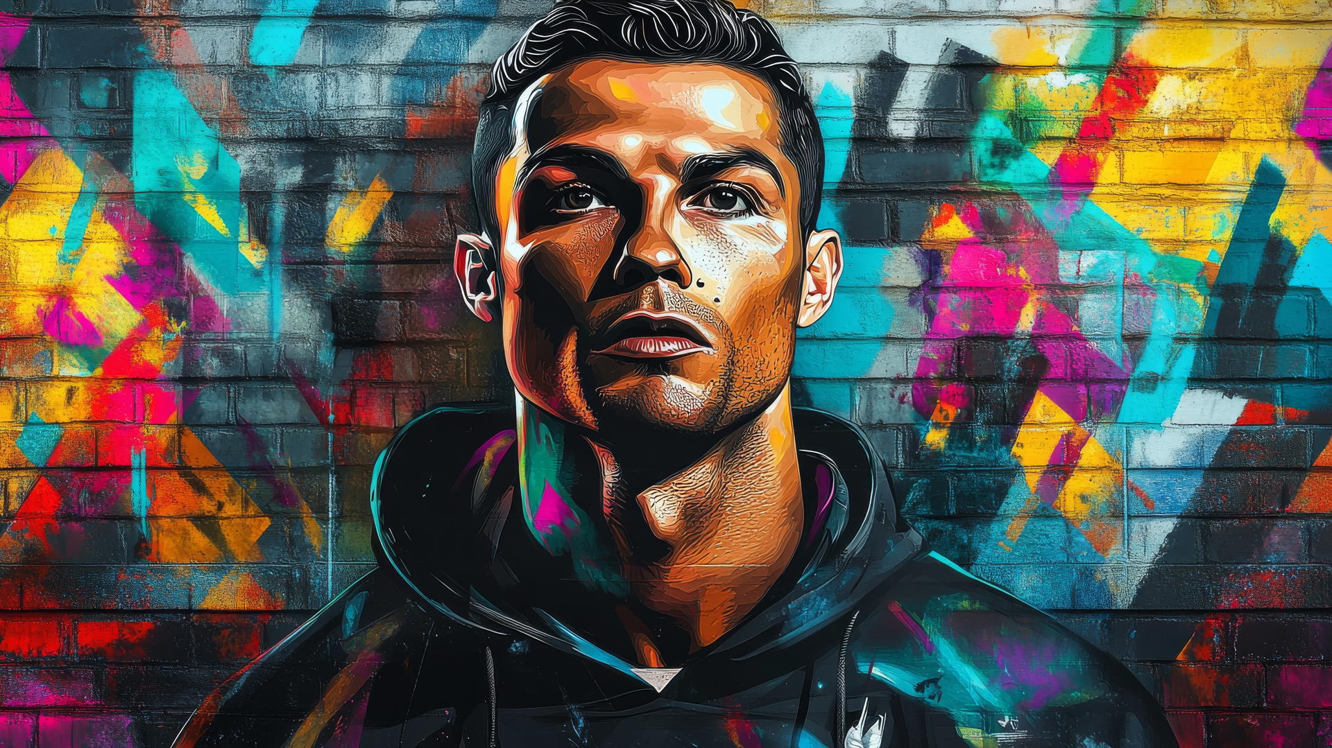 Cool Ronaldo wallpaper 4K with graffiti design, bold brushstrokes, and urban textures