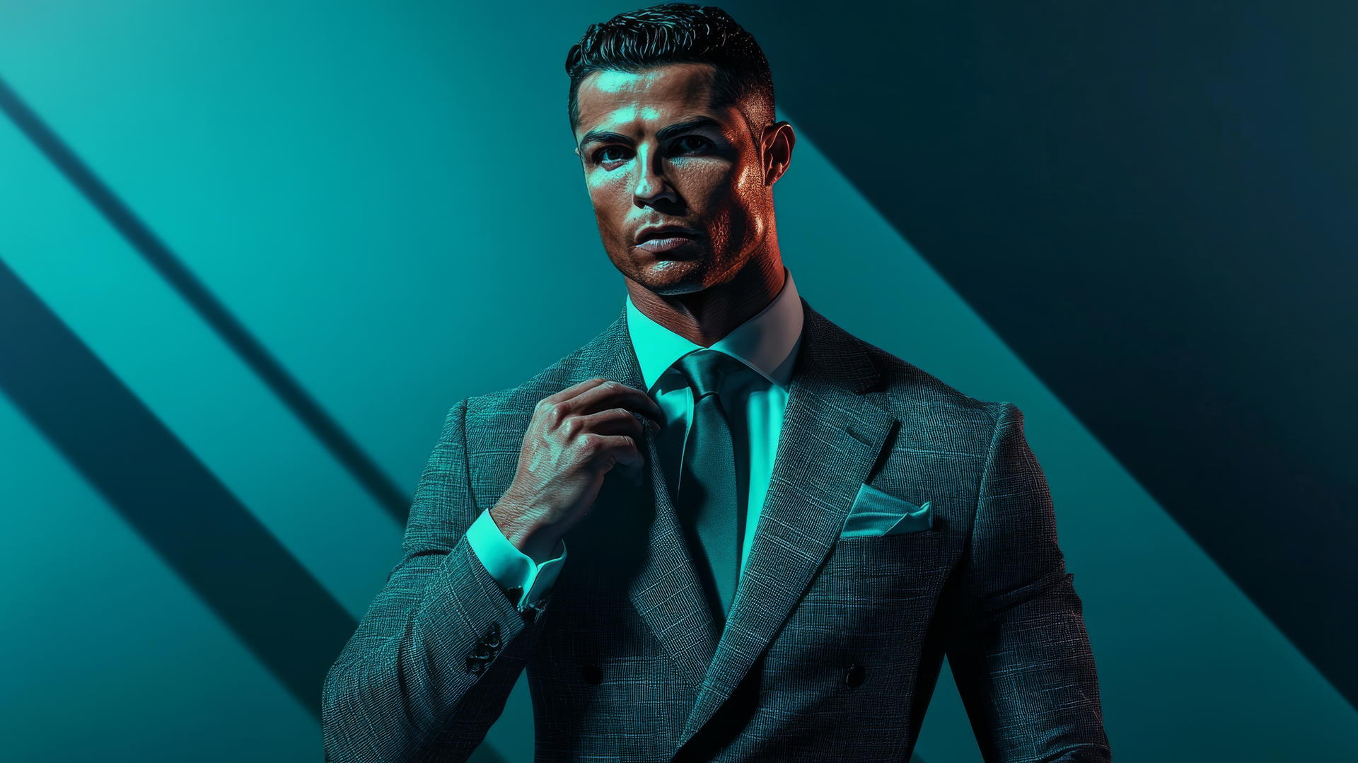 cool Ronaldo wallpaper 4k with Ronaldo in a stylish suit adjusting his tie