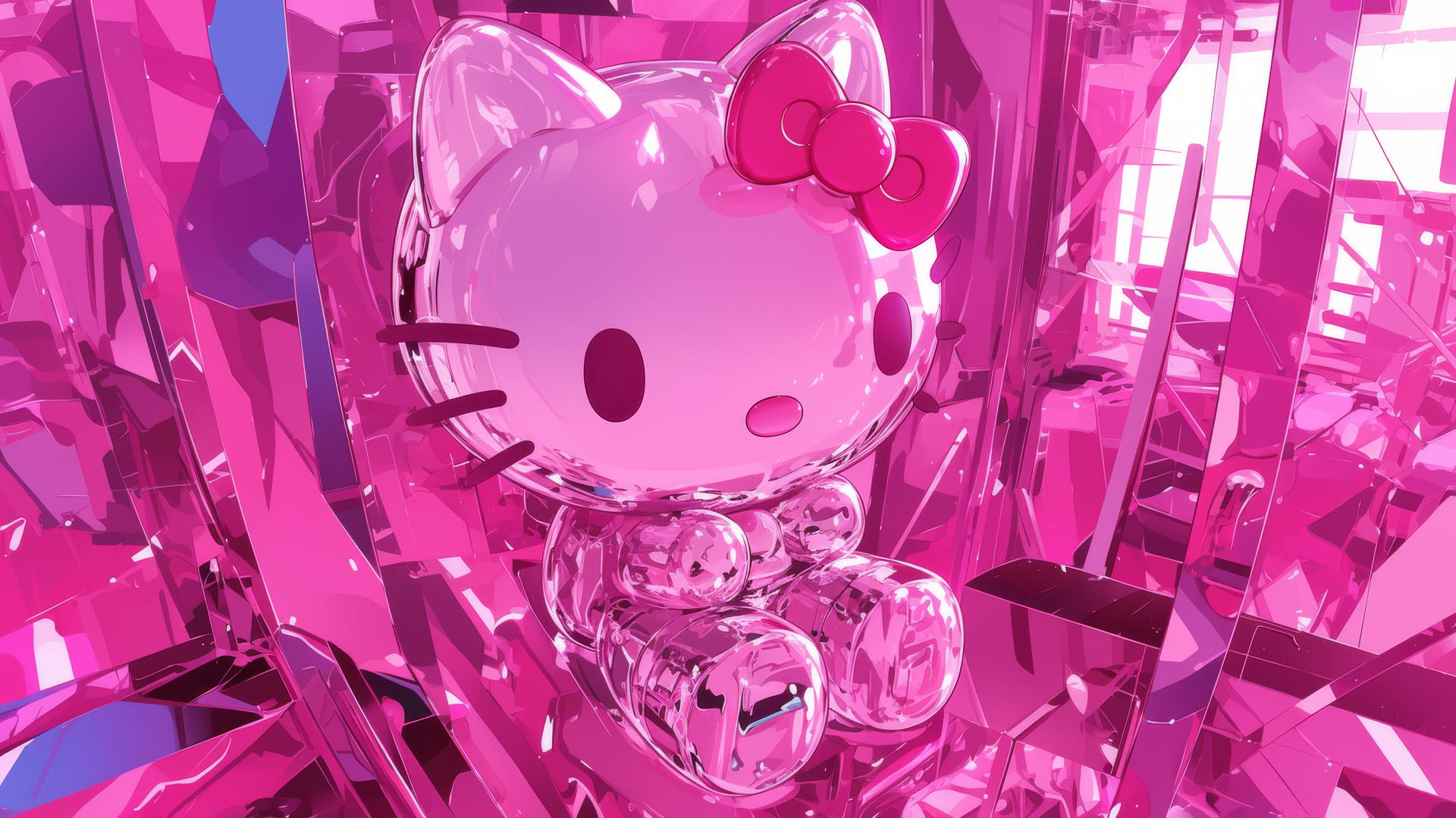 Y2K Hello Kitty wallpaper aesthetic with metallic chrome and neon pink accents