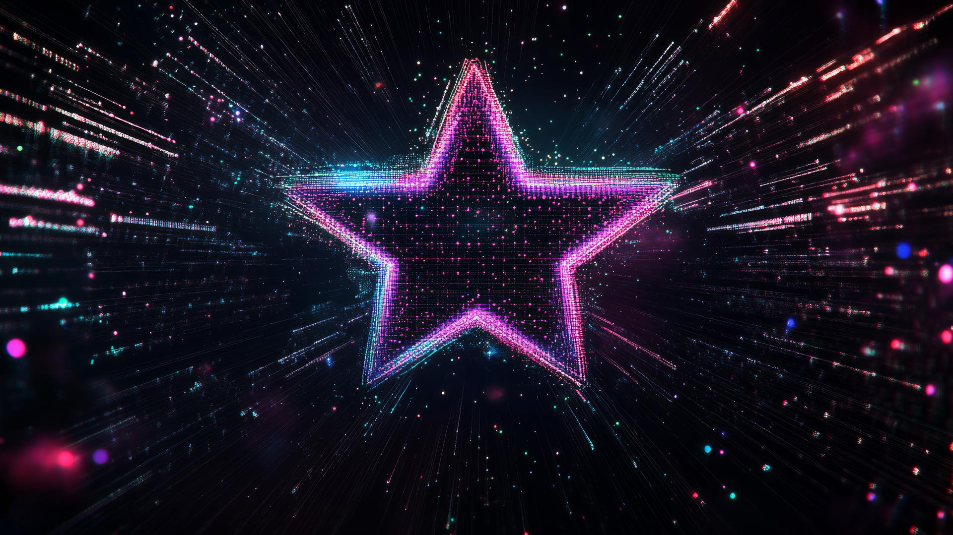 Y2K star wallpaper with neon central star on black background