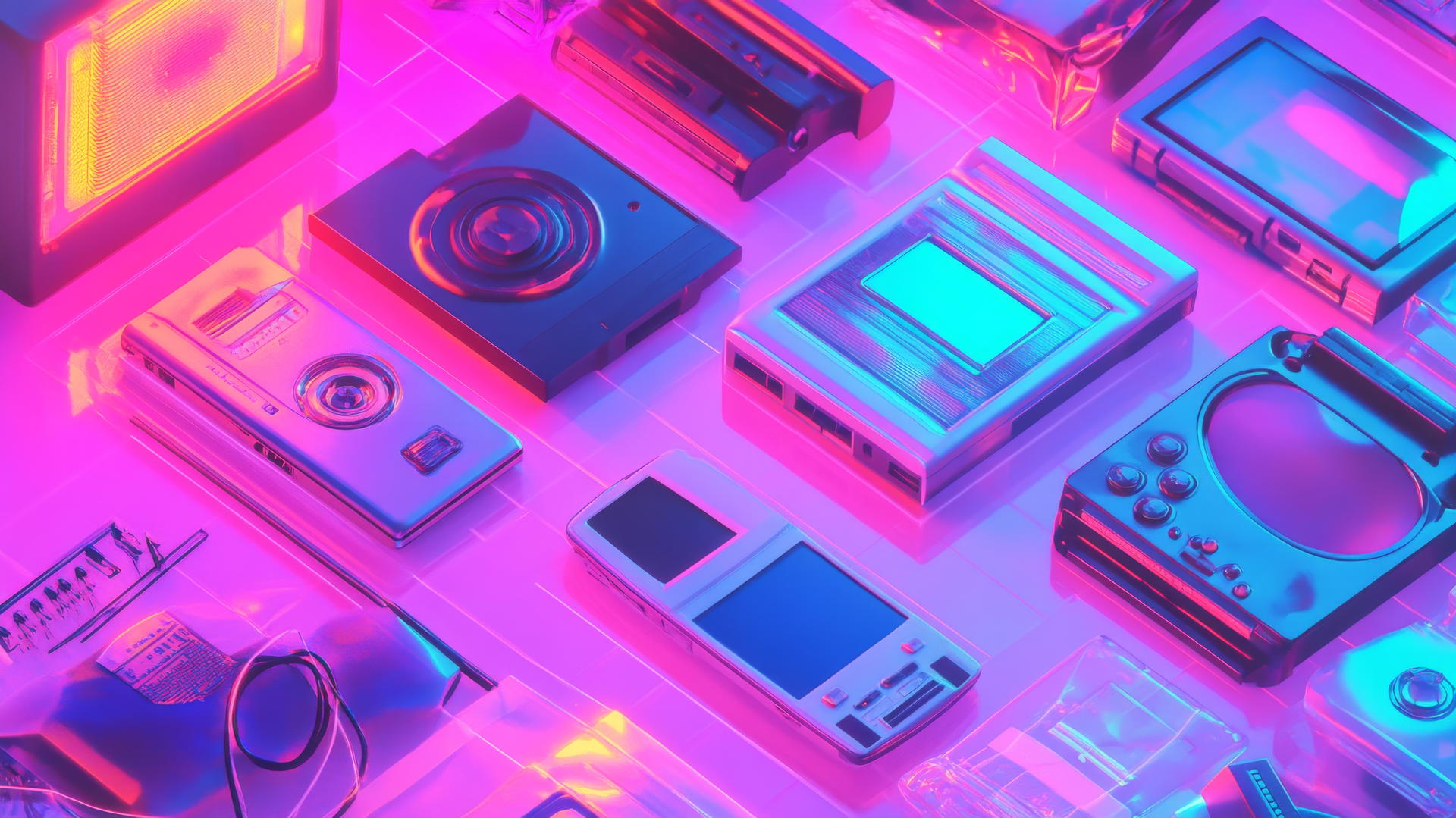 Y2K aesthetic wallpaper with vintage tech collage
