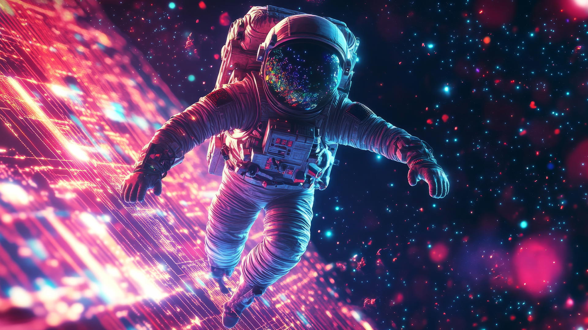 cyber y2k star wallpaper with futuristic astronaut in digital cosmos