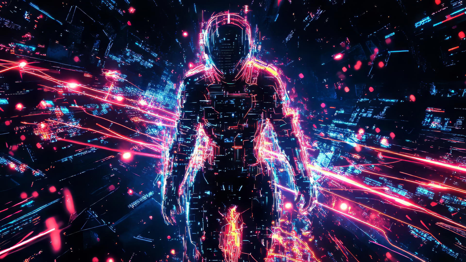 cyber y2k wallpaper black digital warrior neon armor