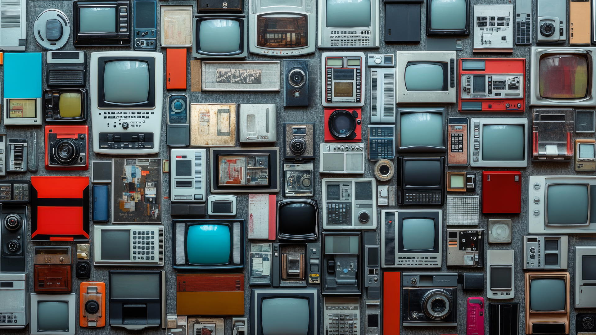 Y2K wallpaper with early 2000s tech gadgets collage
