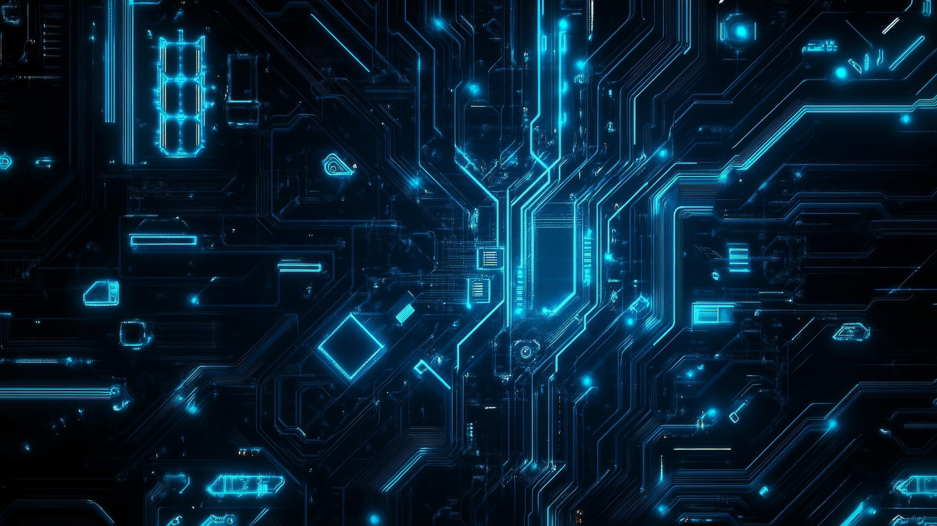 futuristic dark blue circuitry pattern with glowing blue lines and nodes