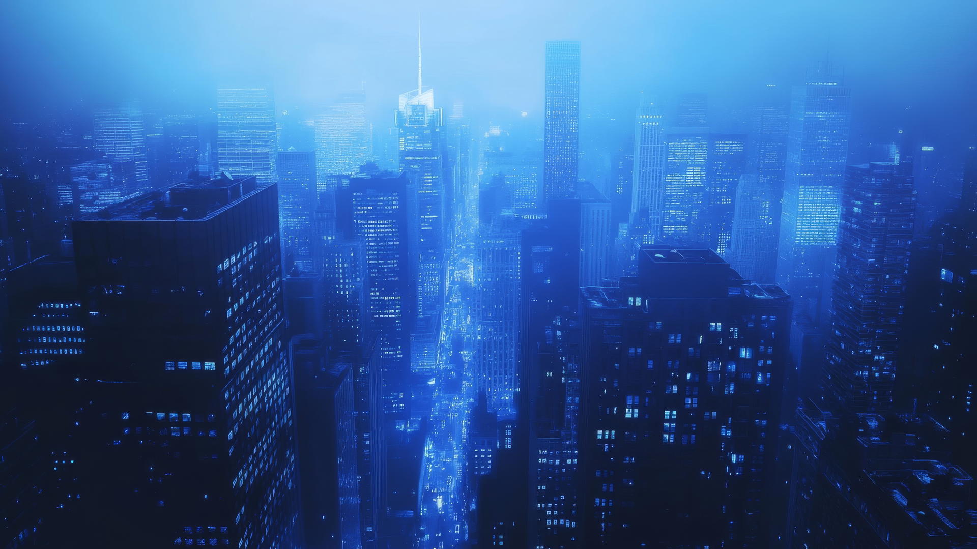 dark blue aesthetic wallpaper of a cityscape at dusk