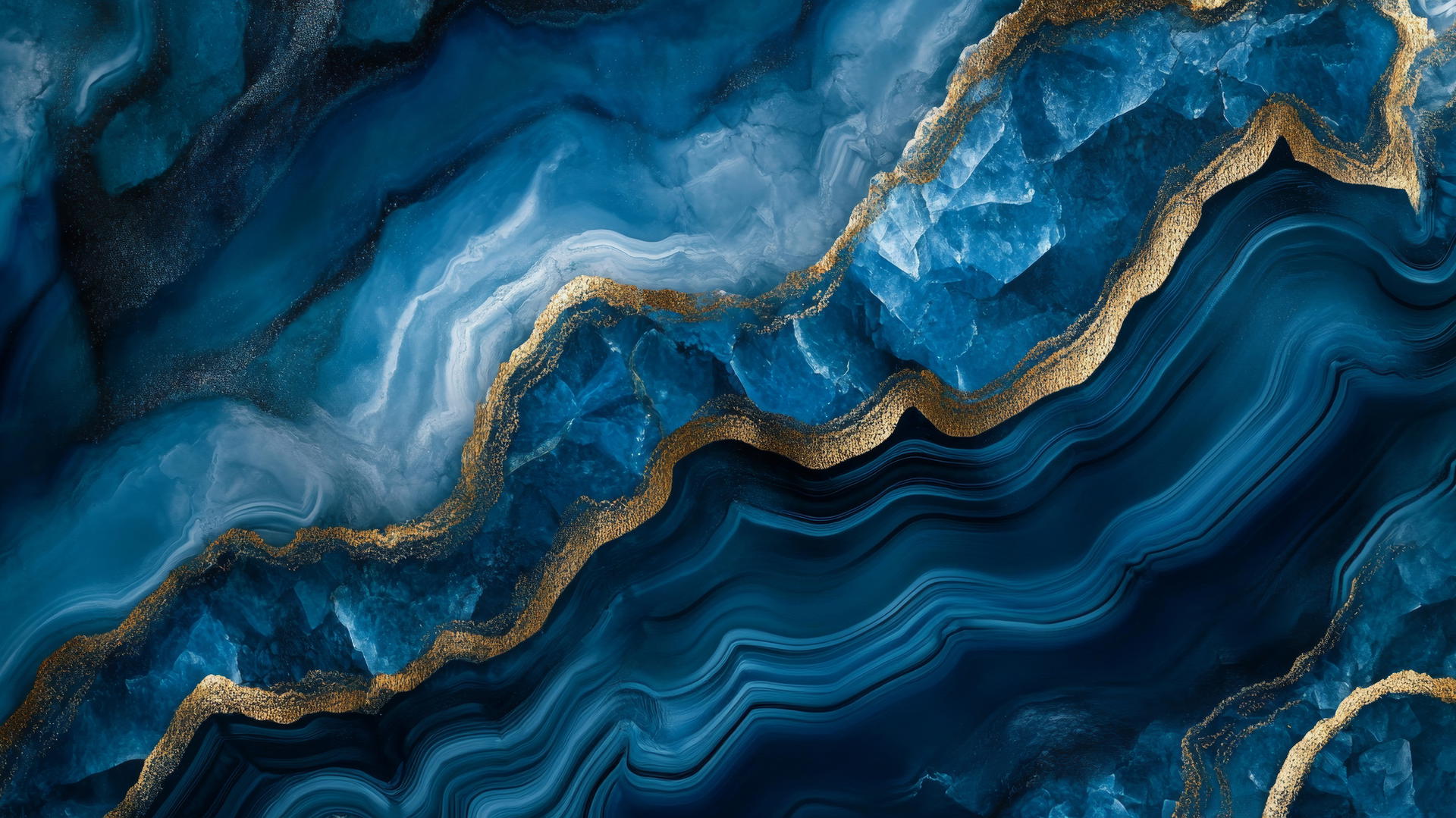 Aesthetic wallpaper blue with abstract geode patterns and metallic accents