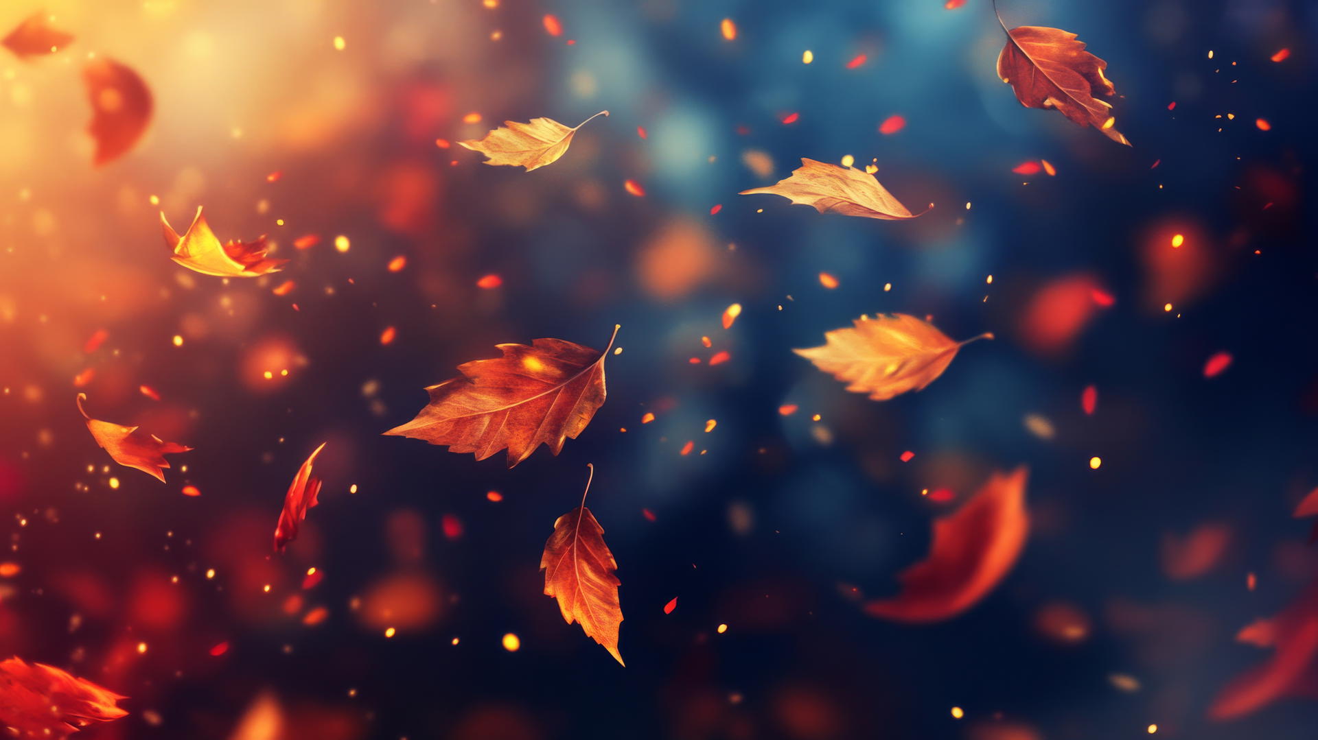 thanksgiving wallpaper with autumn leaves and swirling golden light against twilight sky