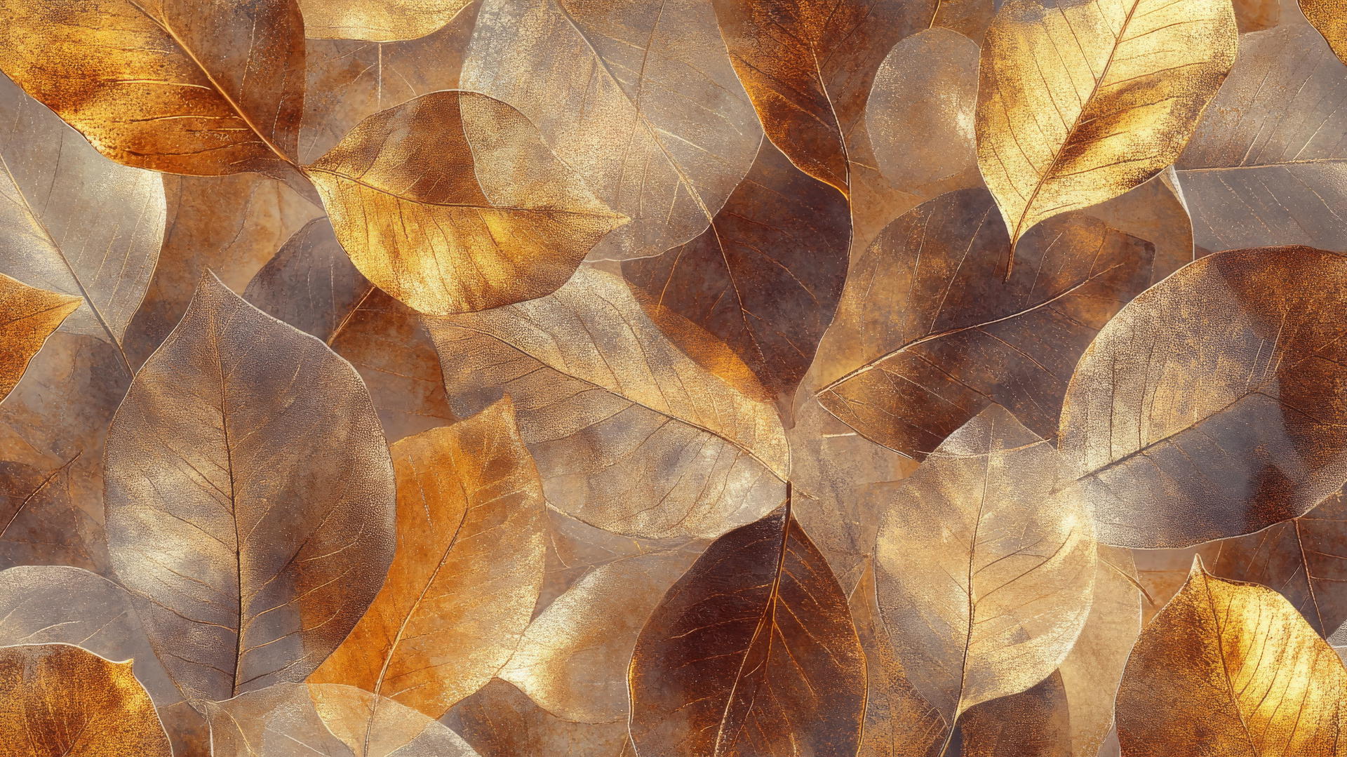 aesthetic thanksgiving wallpaper with gold and bronze transparent leaves