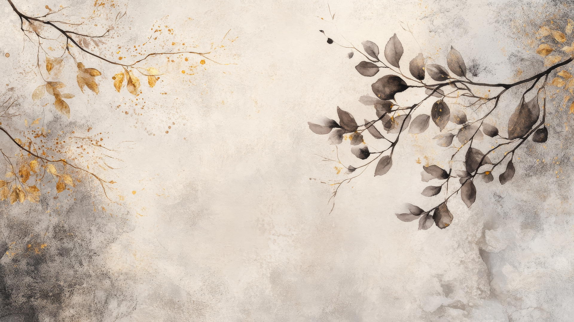 monochrome ink illustration of autumn branches on parchment with gold accents, thanksgiving aesthetic wallpaper