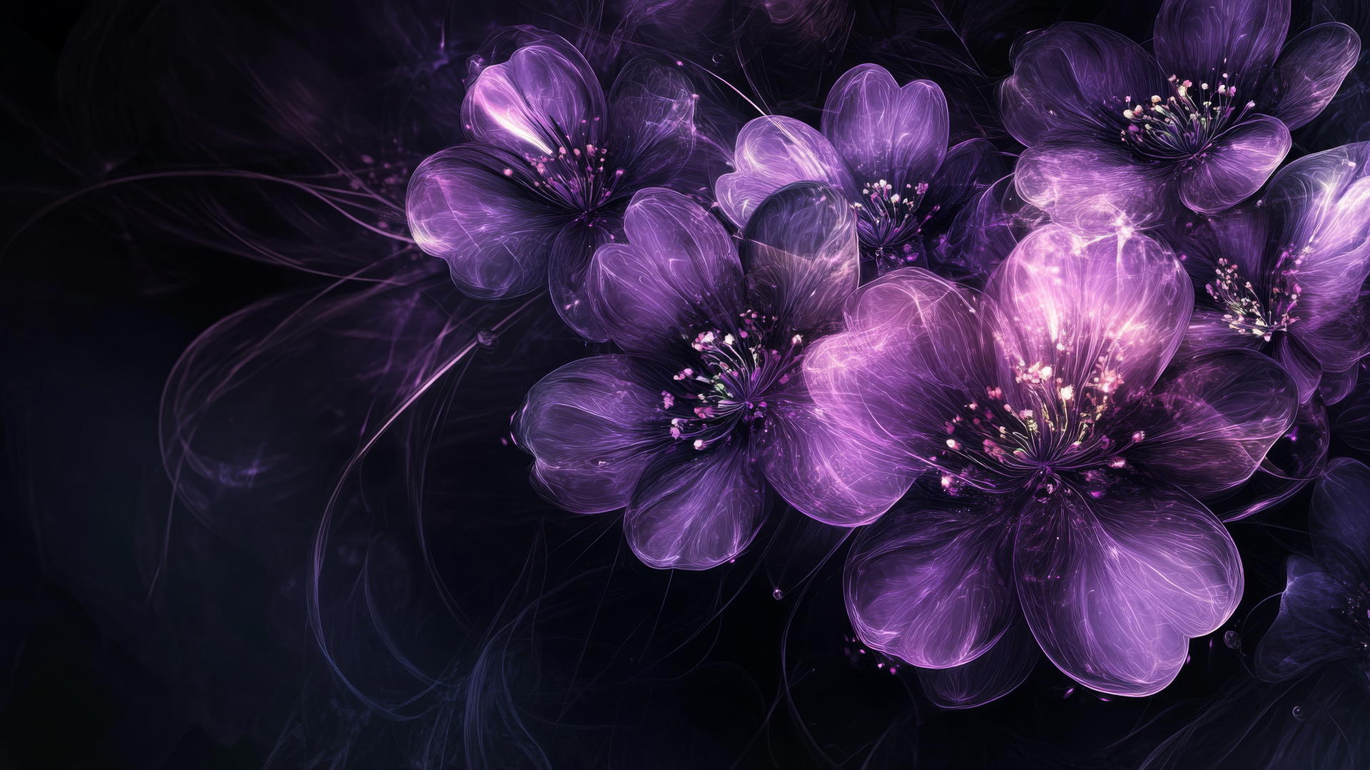 purple wallpaper 4k with intricate purple blossoms on a dark background
