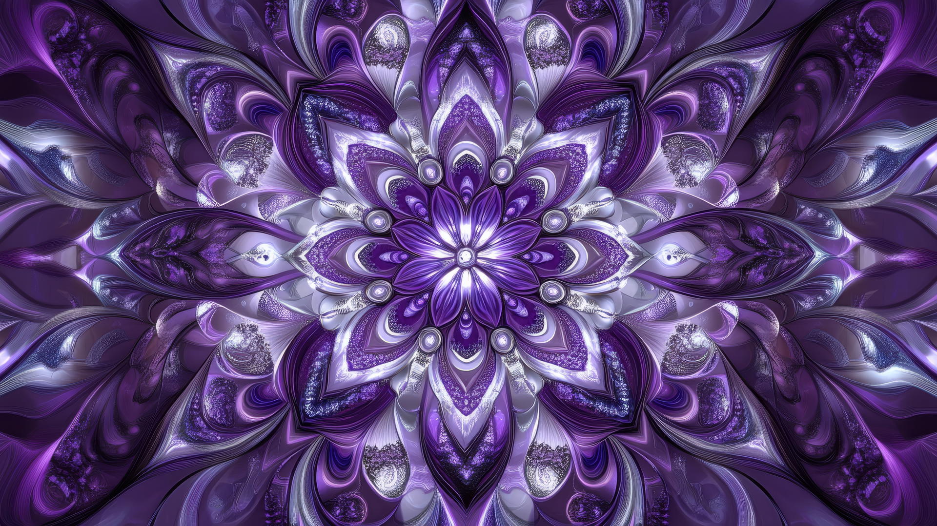 wallpaper purple 4k, beautiful purple and silver mandala design, intricately detailed