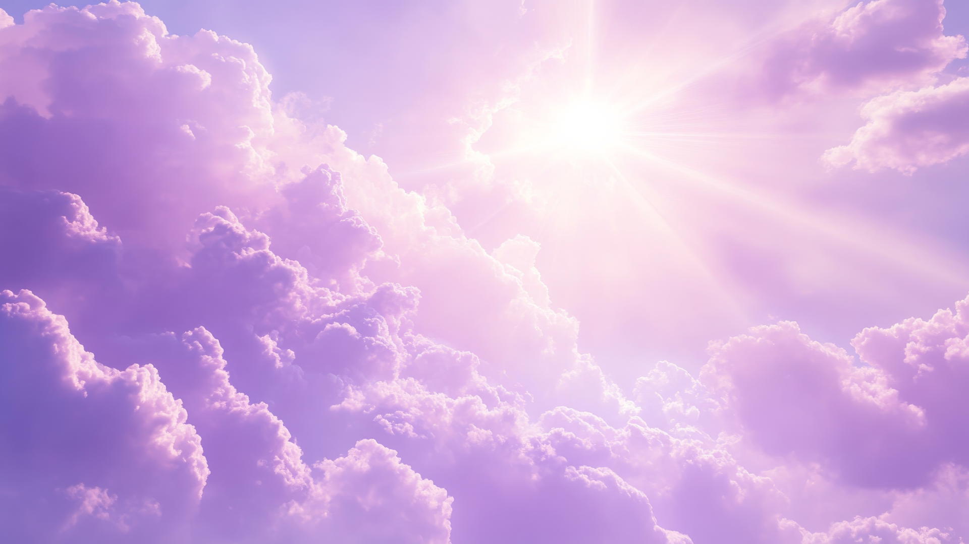 light purple wallpaper with fluffy clouds and gentle sunlight