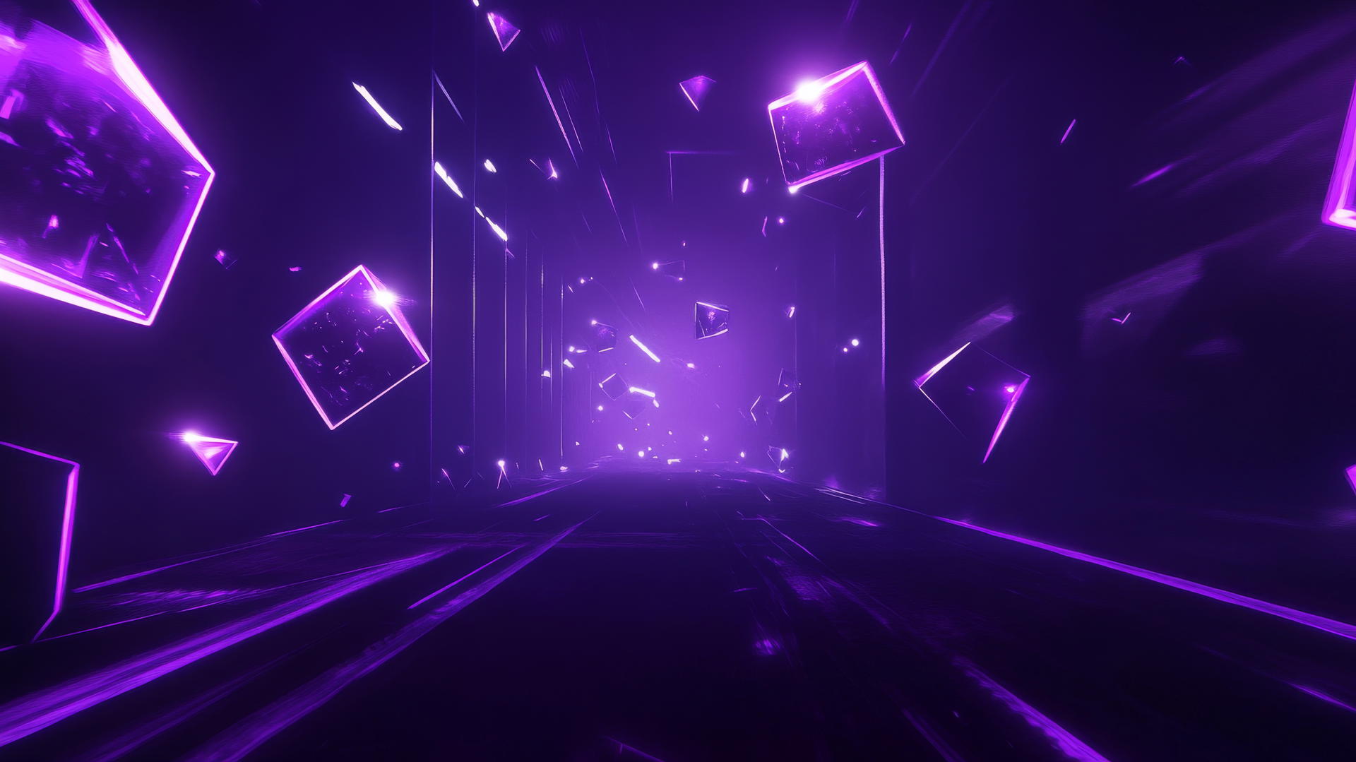 neon purple aesthetic wallpaper with glowing geometric shapes and light trails
