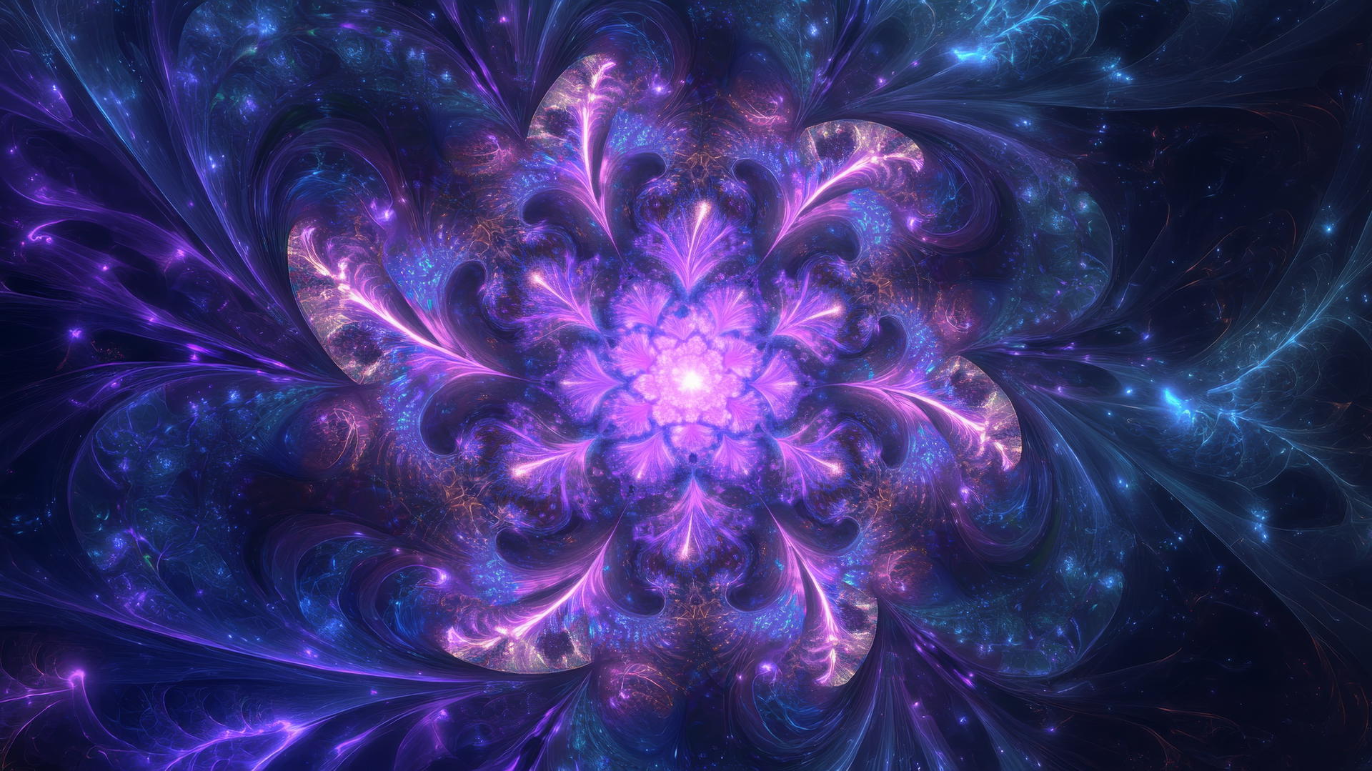Neon purple aesthetic wallpaper with intricate fractal patterns and glowing edges.