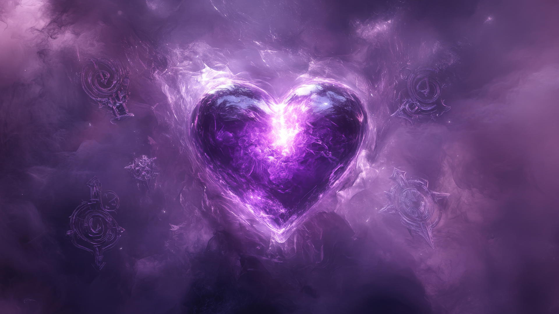 purple heart wallpaper with glowing crystal and magical symbols