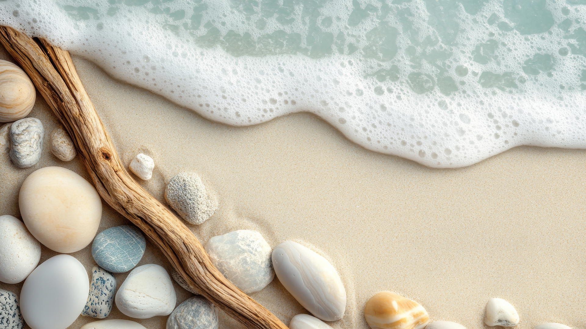 boho beach wallpaper aesthetic with driftwood and seafoam