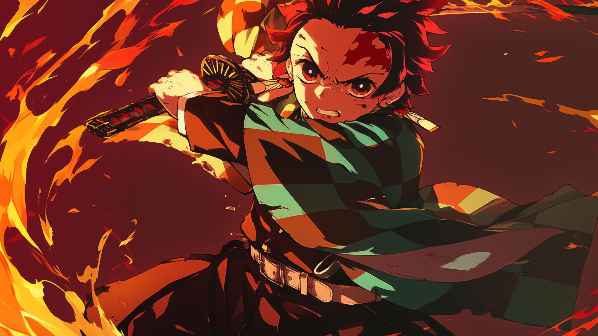 demon slayer tanjiro wallpaper 4k with fiery, abstract battle scene