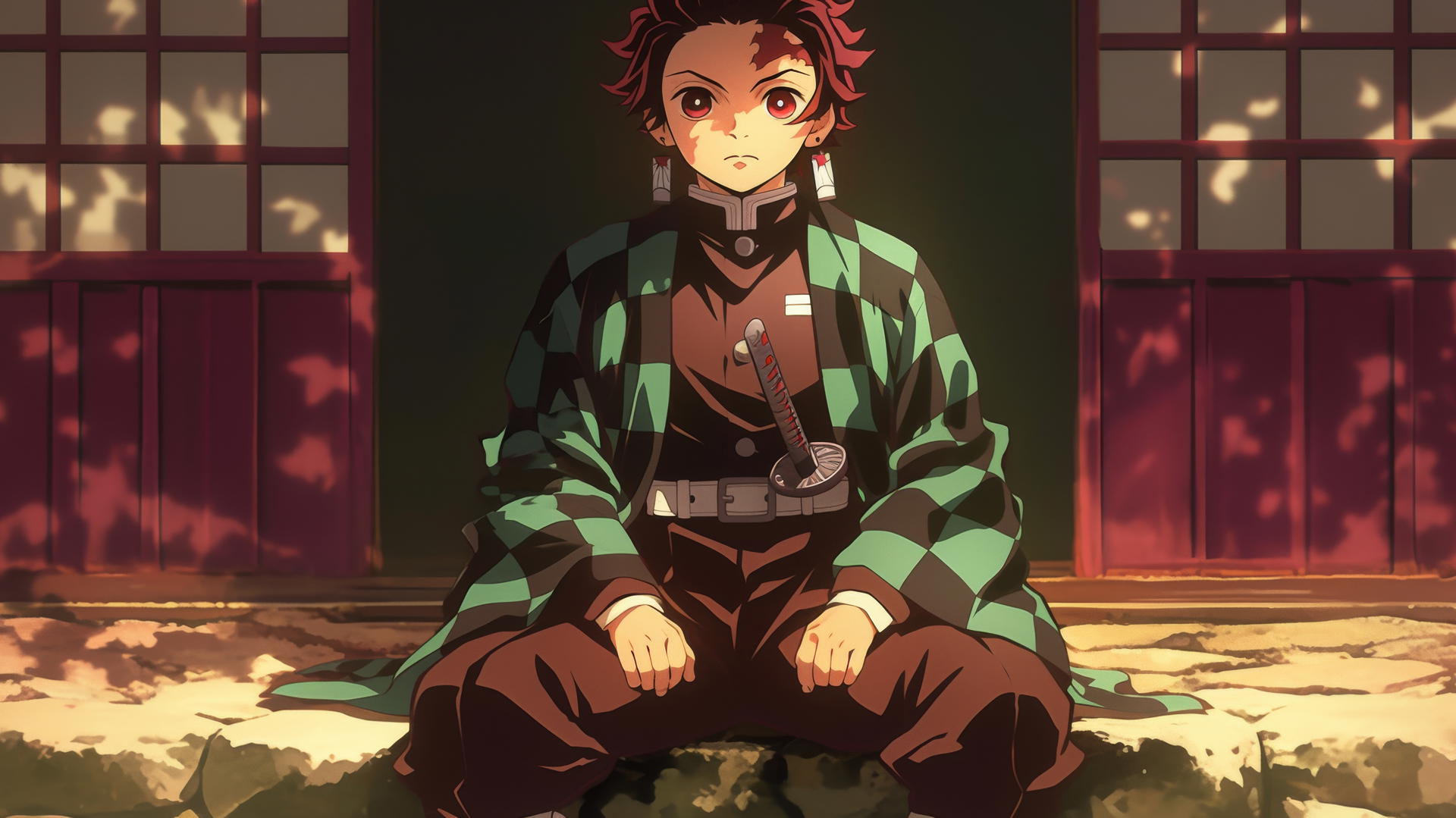demon slayer tanjiro wallpaper 4k, Tanjiro in Zen rock garden