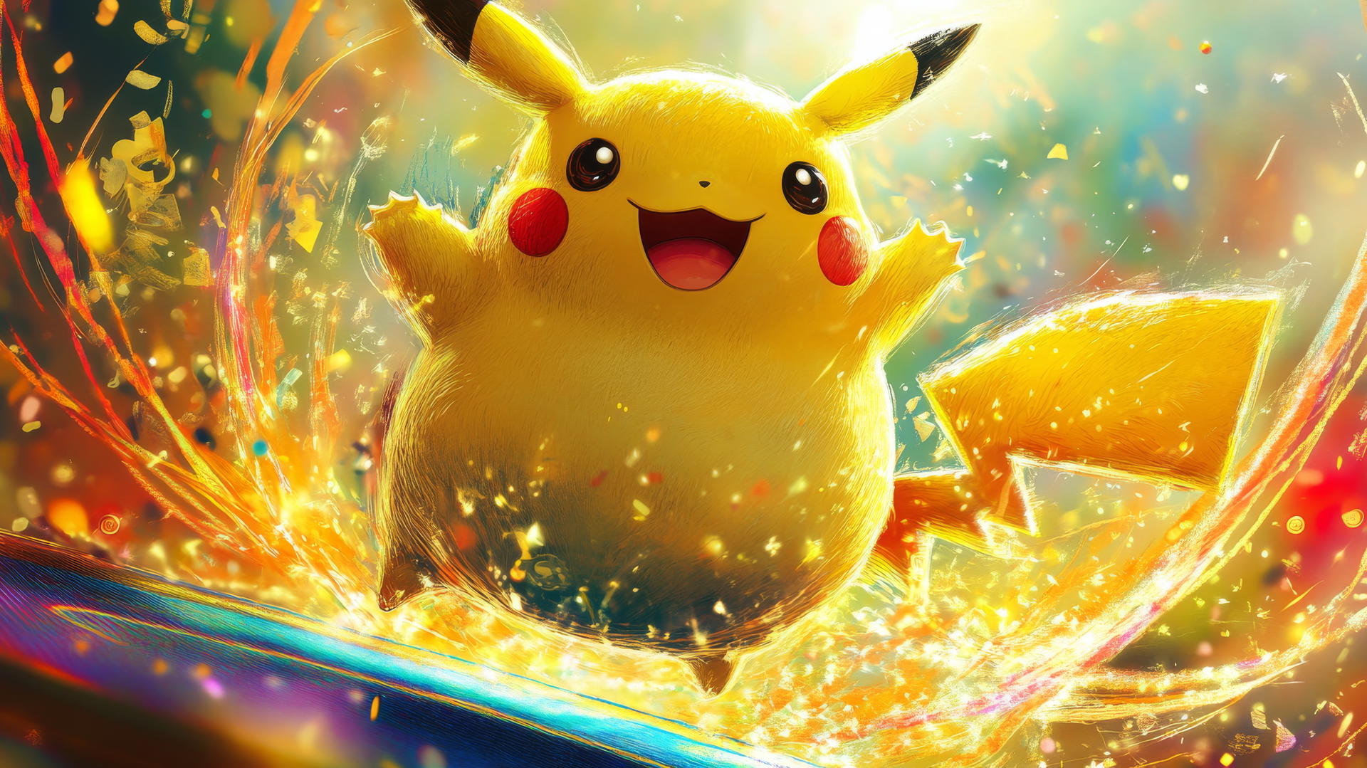 Fat Pikachu bouncing on a trampoline