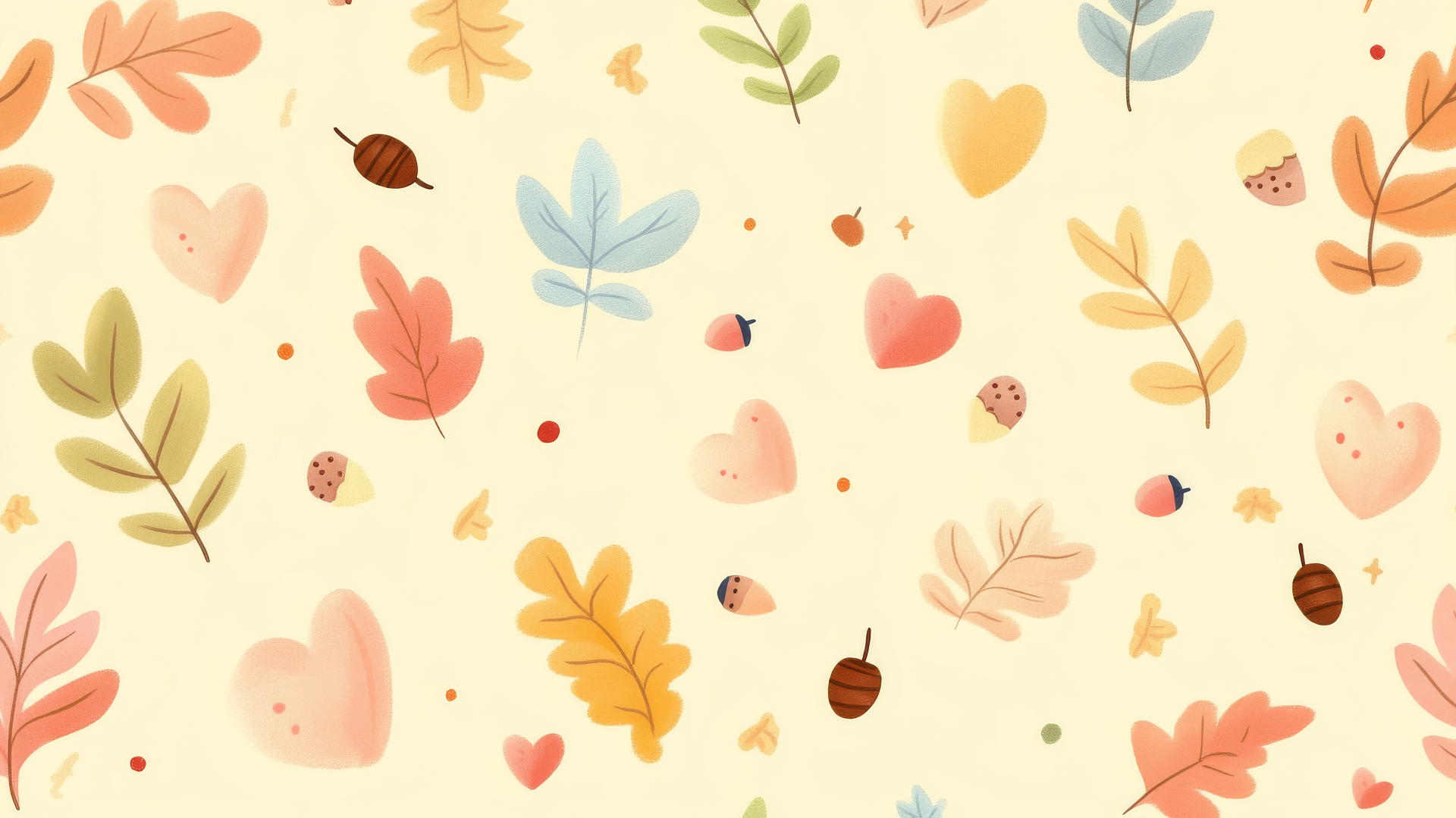 Hand-drawn fall wreaths with leaves and acorns on pastel yellow