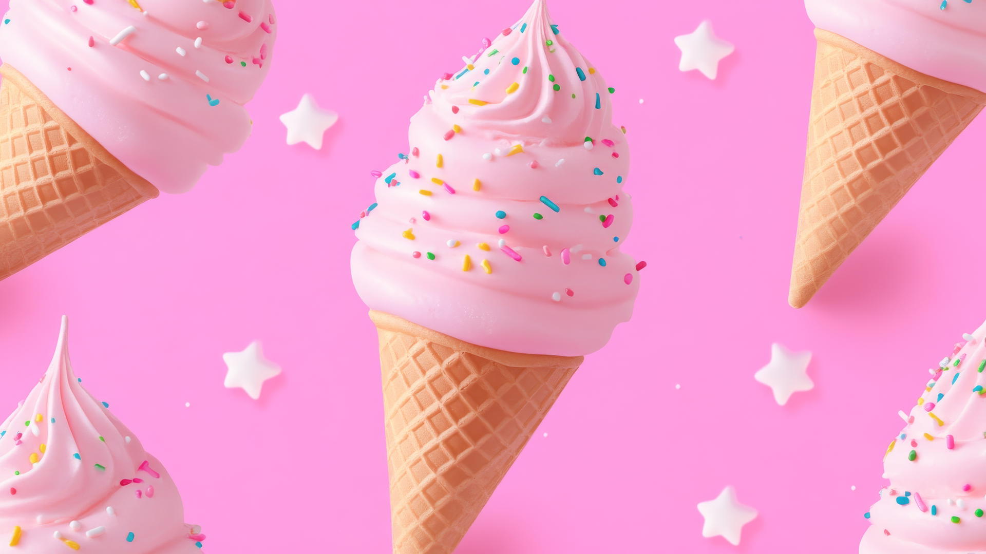 pink ice cream cones on pastel background