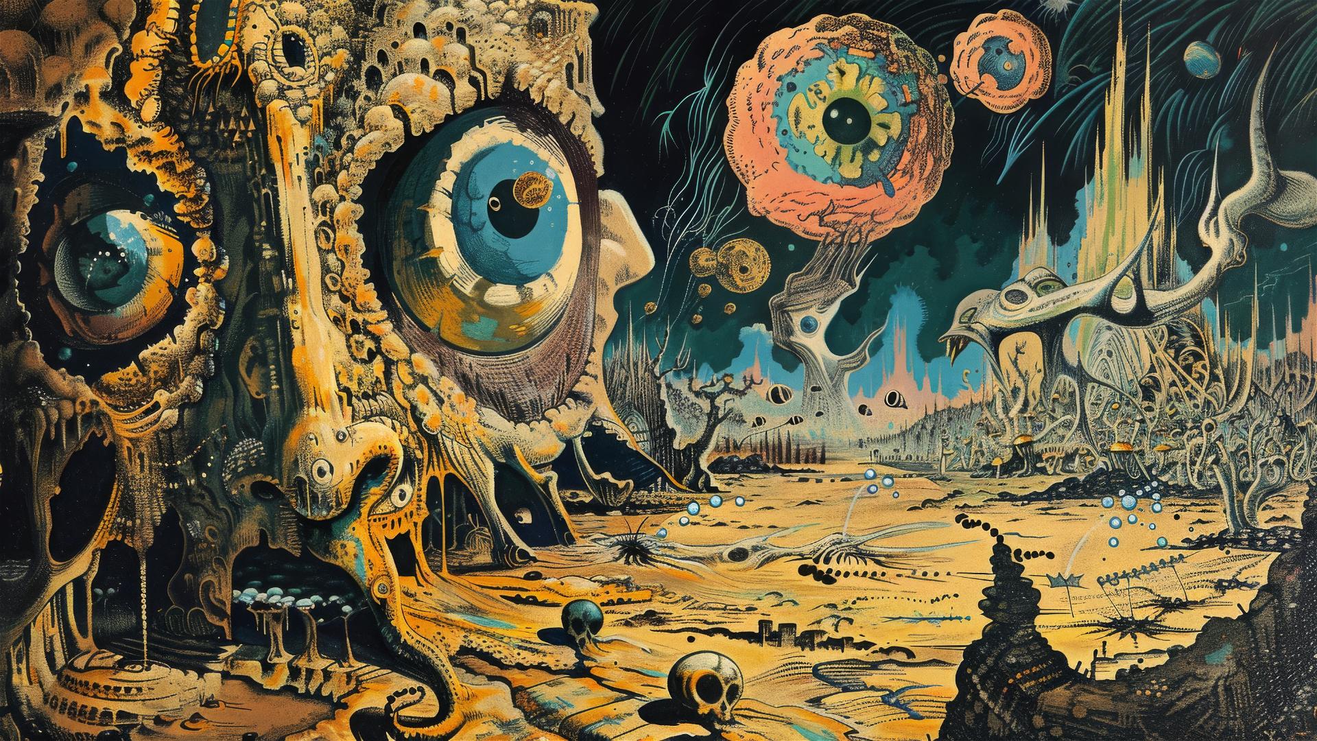 Artwork channeling Basil Wolverton's unique style.