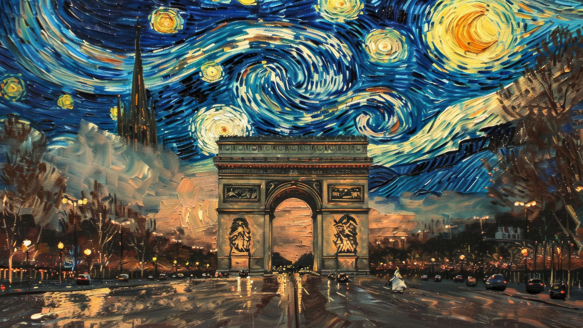 Arc de Triomphe with Starry Night sky at twilight