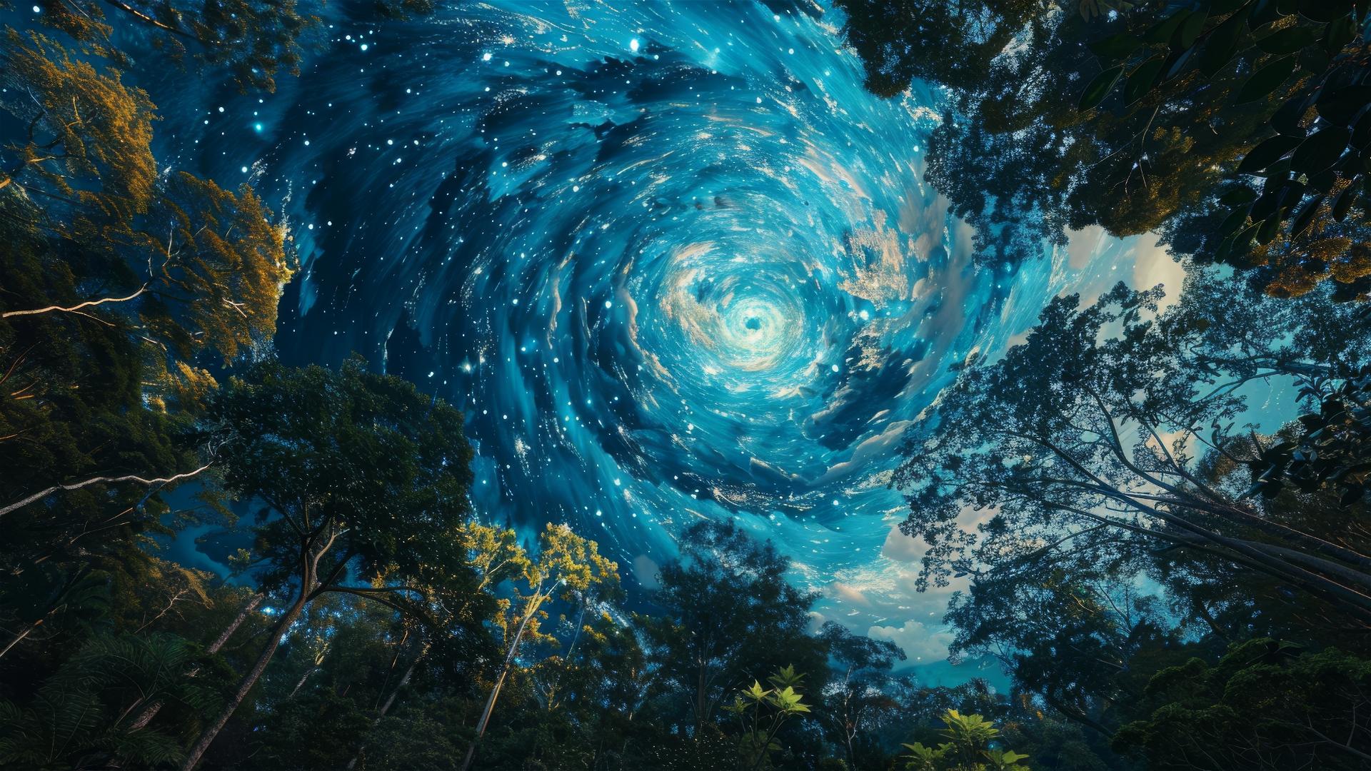 Amazon Rainforest at night with stars inspired by van Gogh