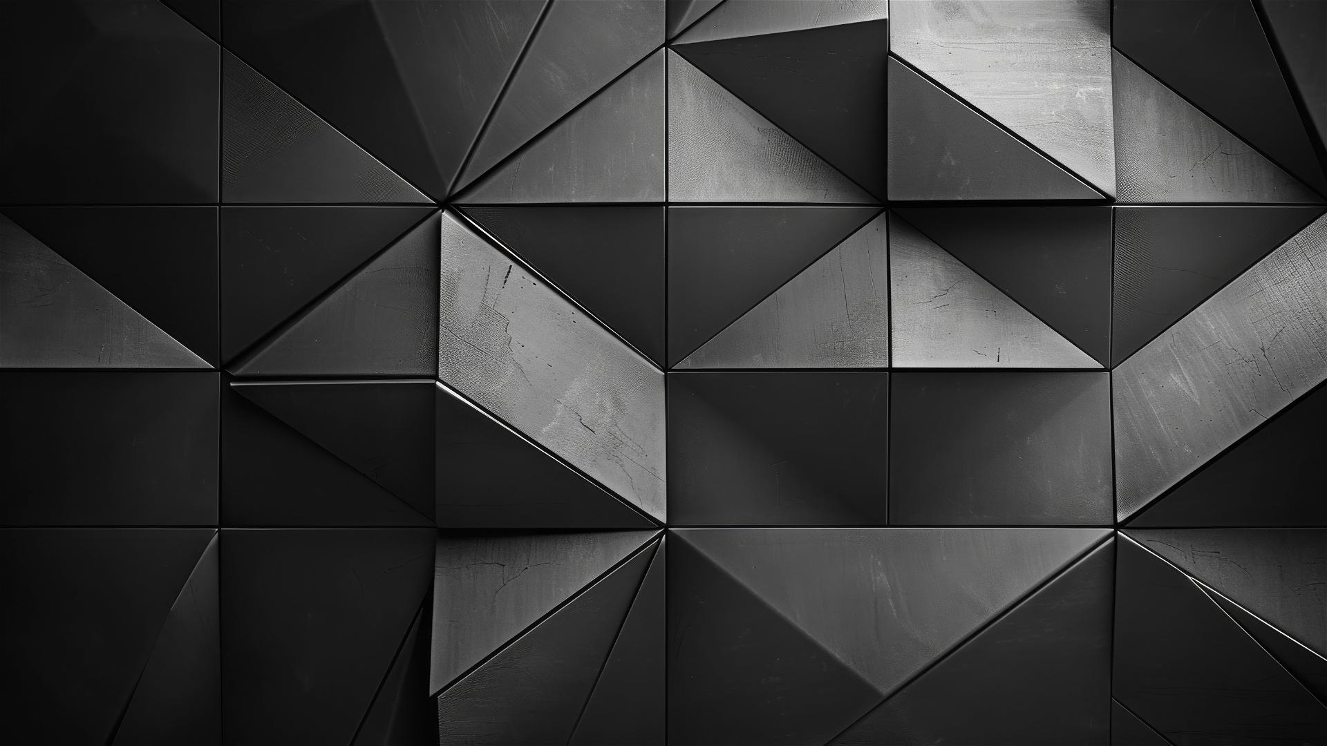 Black abstract design with symmetrical parallelogram tiles and subtle lighting