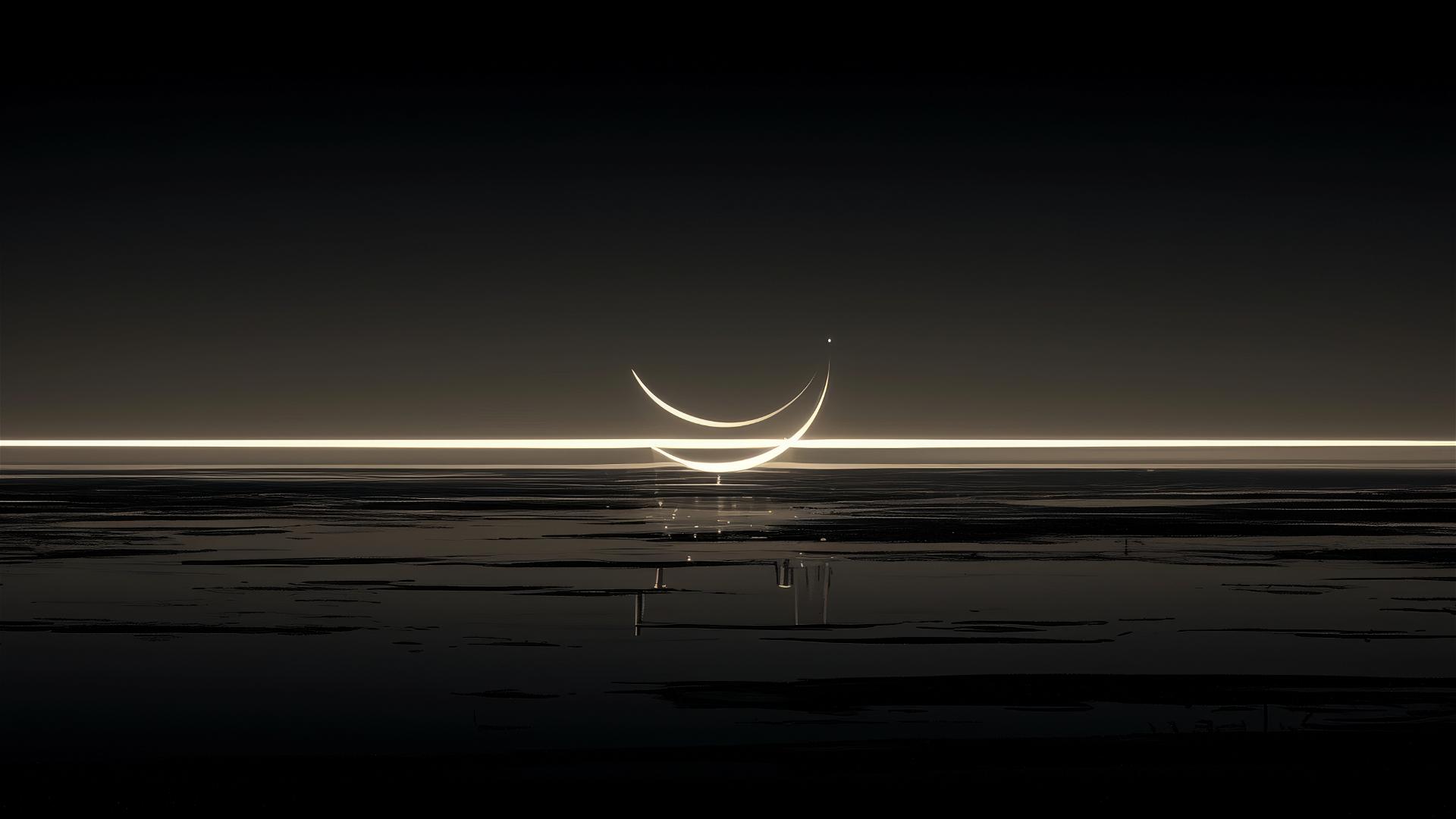 Crescent moon shining in a vast black void