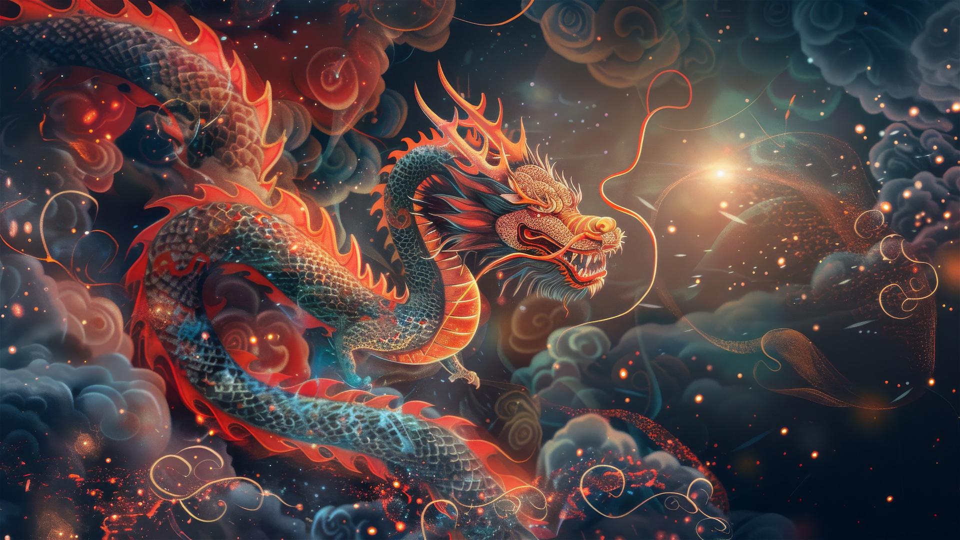 Chinese dragon on a gorgeous background in flat design