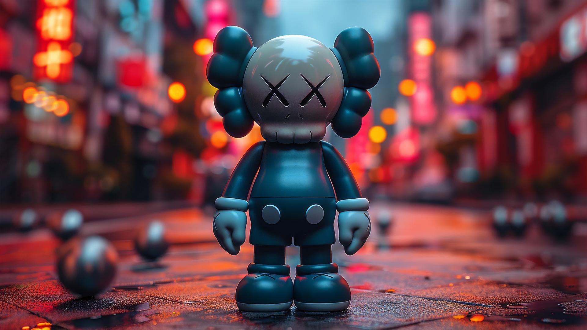 Kaws pop art poster in flat, solid colors