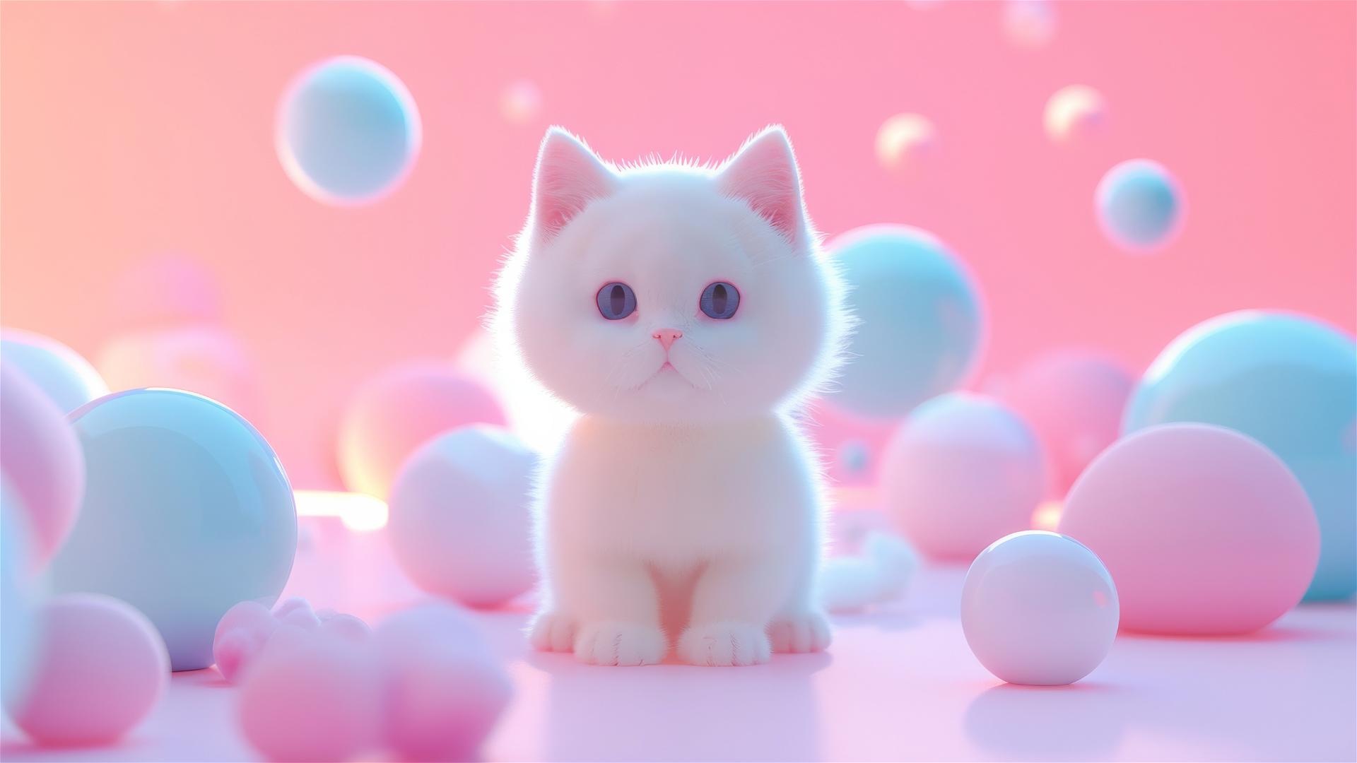 3D render of cute pet toy by pop mart with bangs on white background